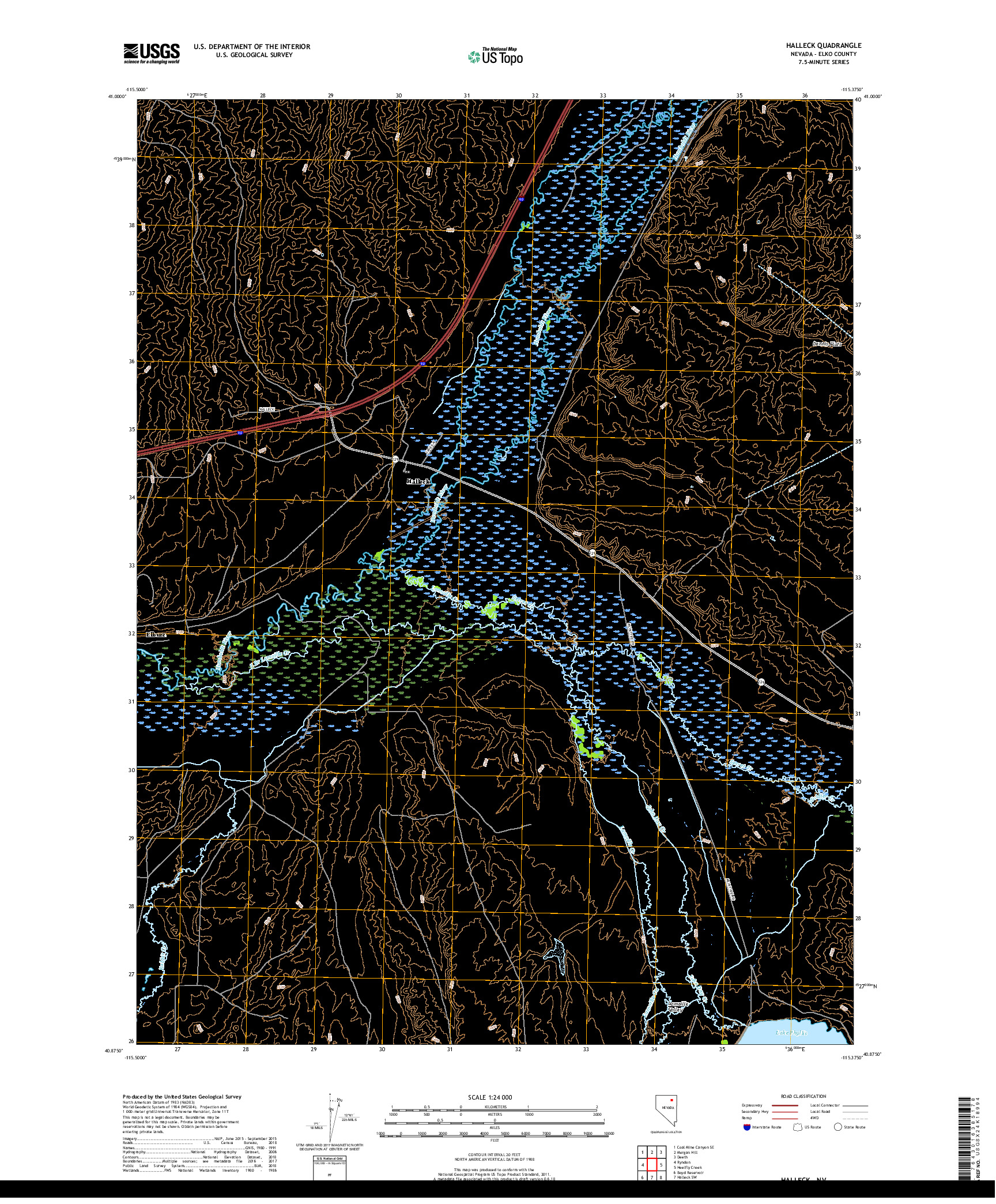 USGS US TOPO 7.5-MINUTE MAP FOR HALLECK, NV 2018