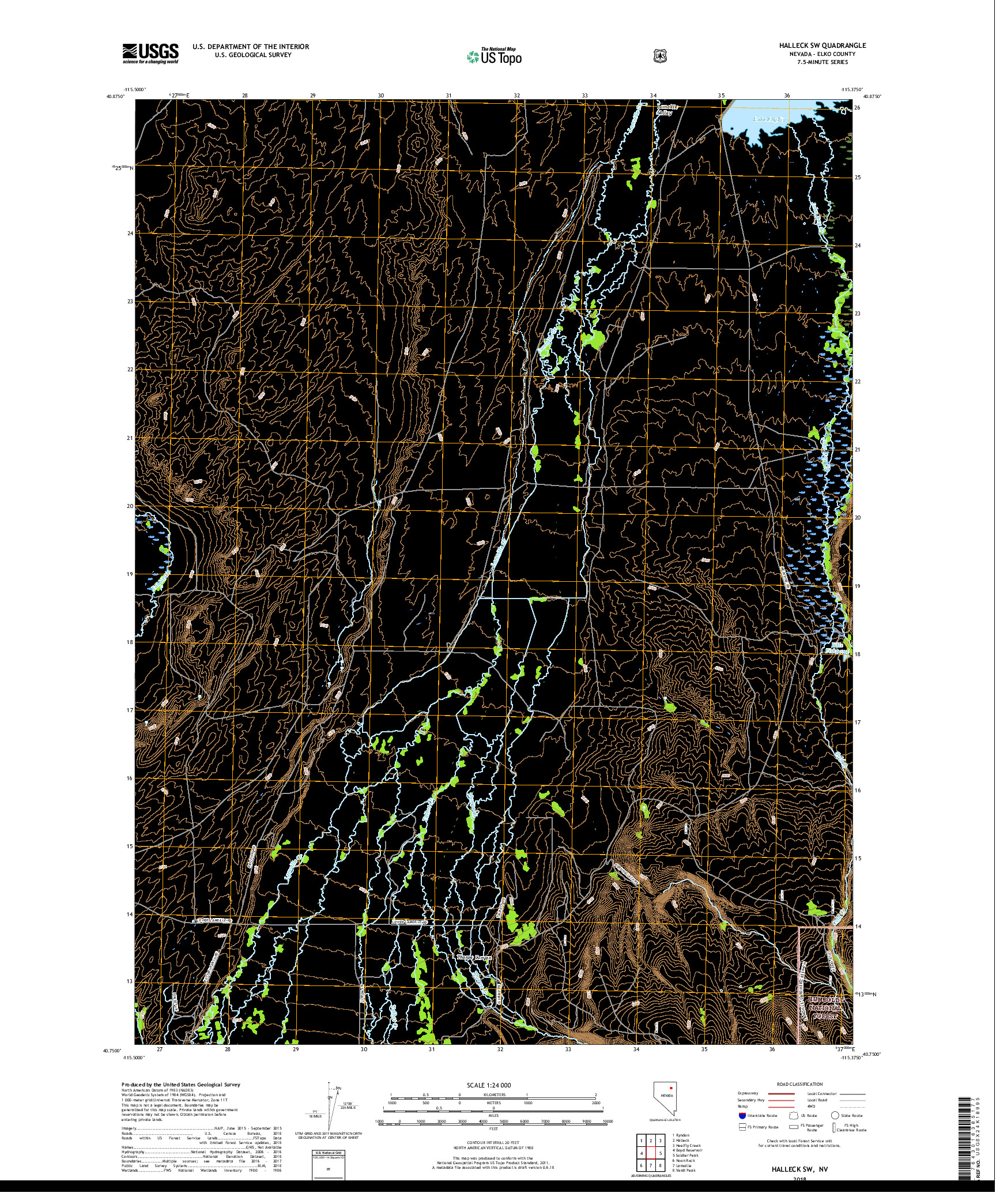 USGS US TOPO 7.5-MINUTE MAP FOR HALLECK SW, NV 2018