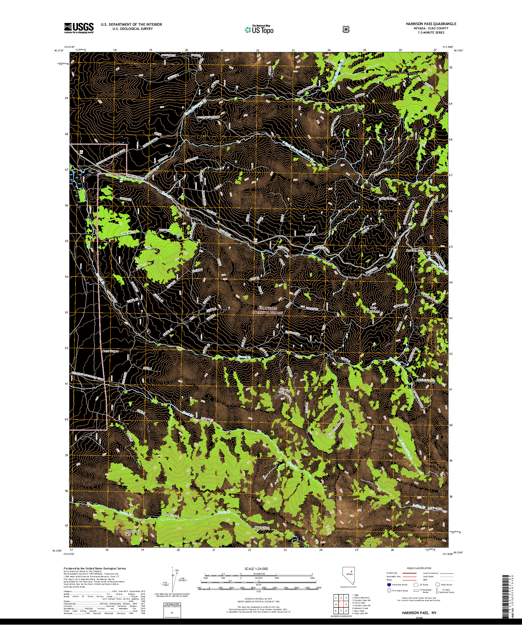 USGS US TOPO 7.5-MINUTE MAP FOR HARRISON PASS, NV 2018