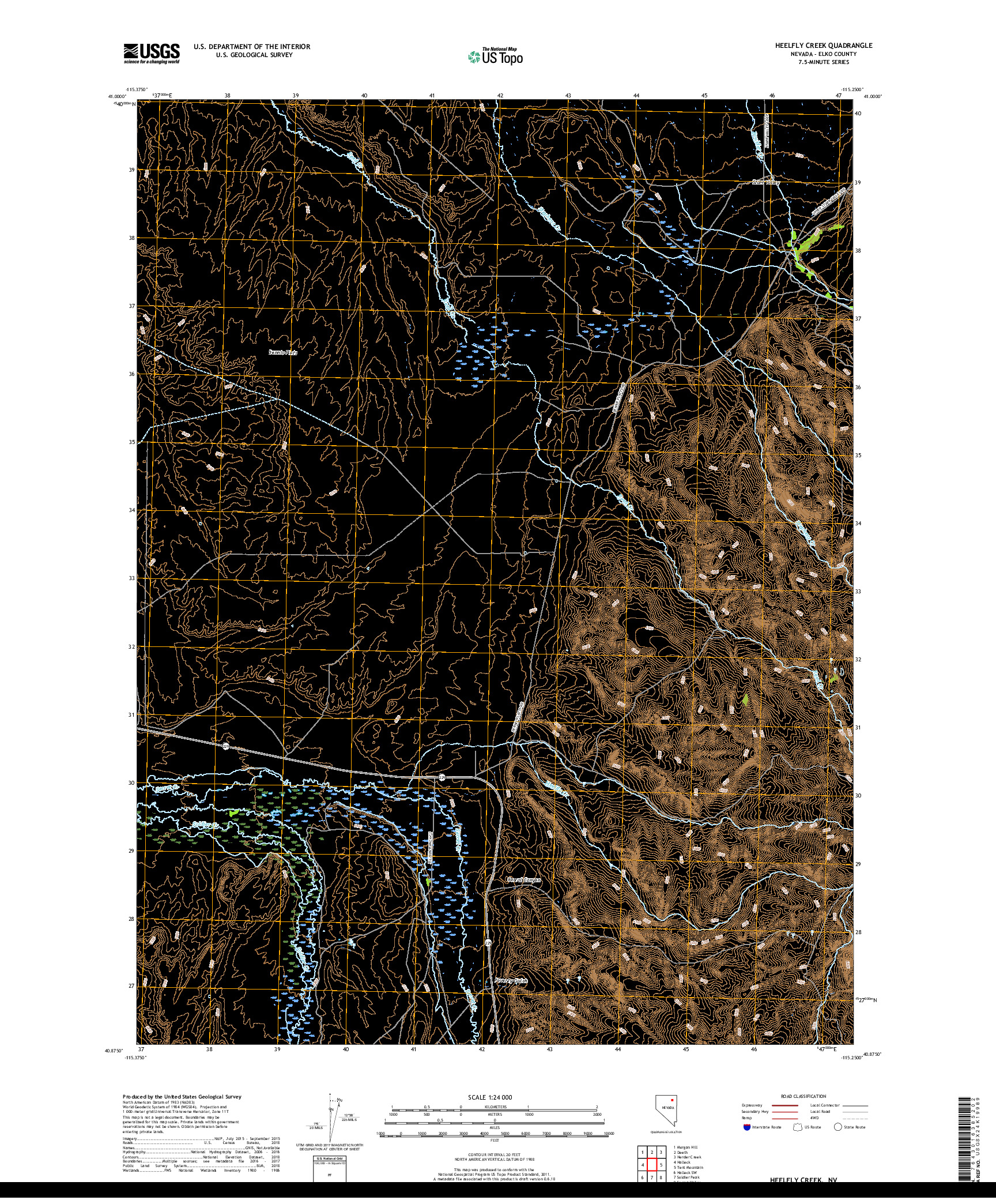 USGS US TOPO 7.5-MINUTE MAP FOR HEELFLY CREEK, NV 2018