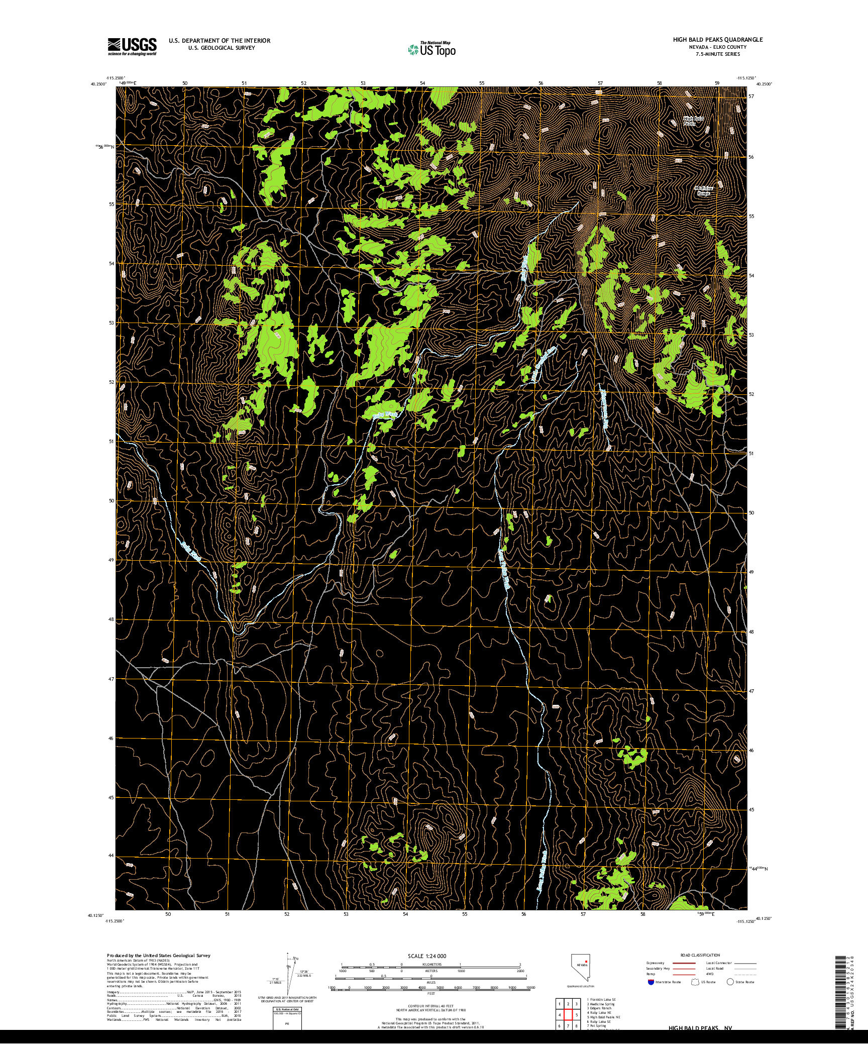 USGS US TOPO 7.5-MINUTE MAP FOR HIGH BALD PEAKS, NV 2018