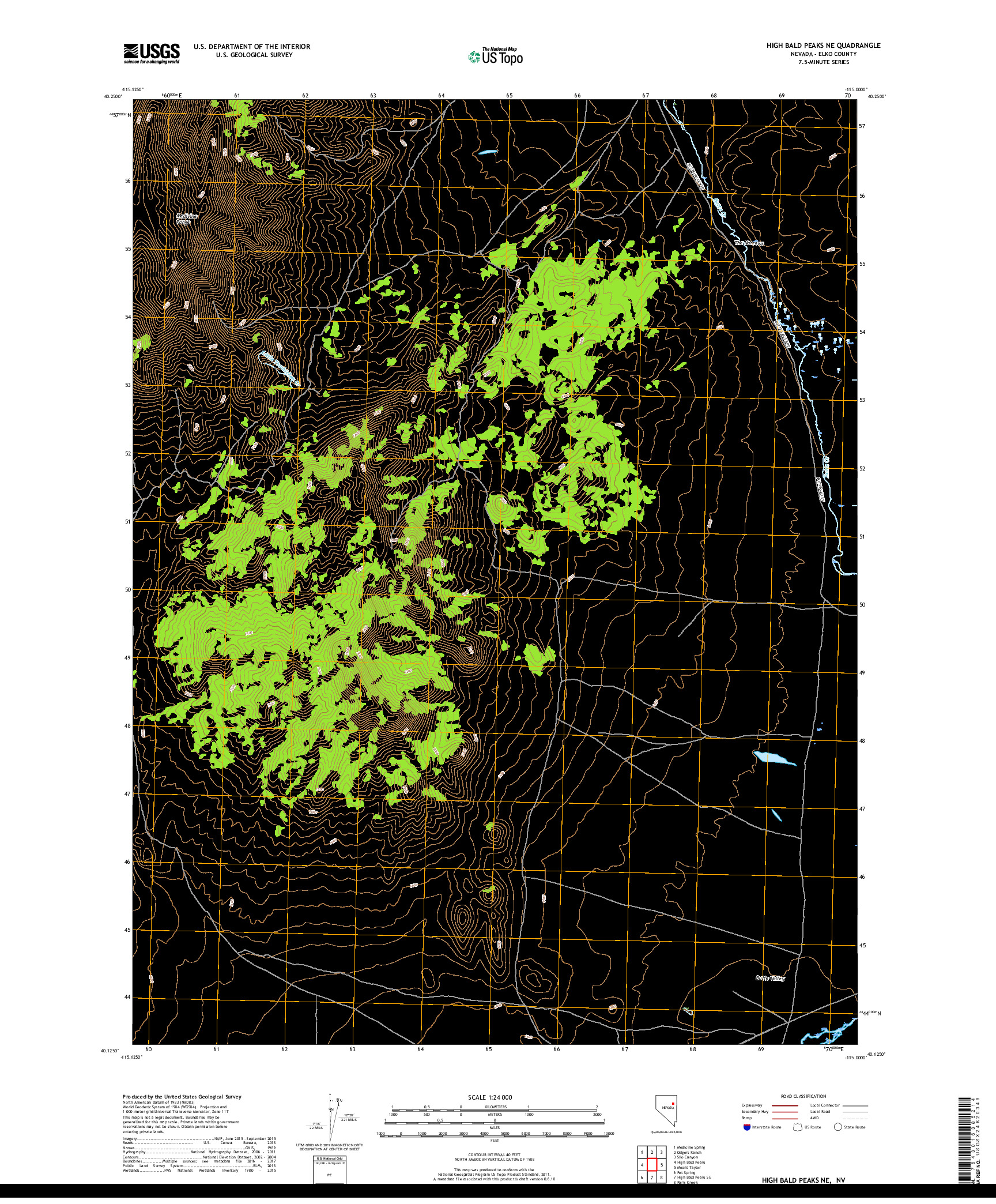 USGS US TOPO 7.5-MINUTE MAP FOR HIGH BALD PEAKS NE, NV 2018