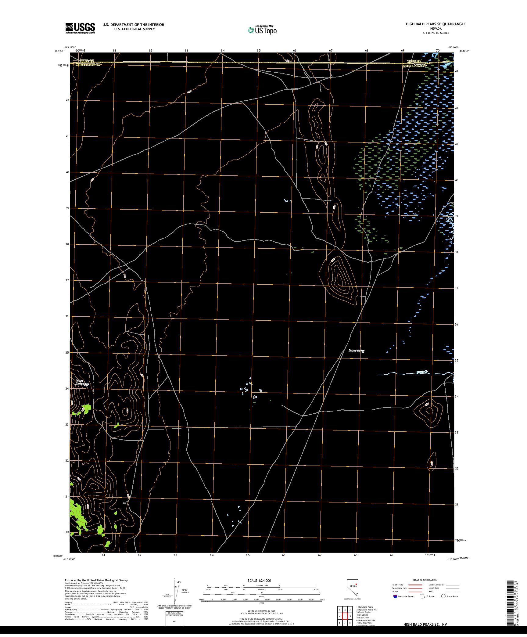 USGS US TOPO 7.5-MINUTE MAP FOR HIGH BALD PEAKS SE, NV 2018