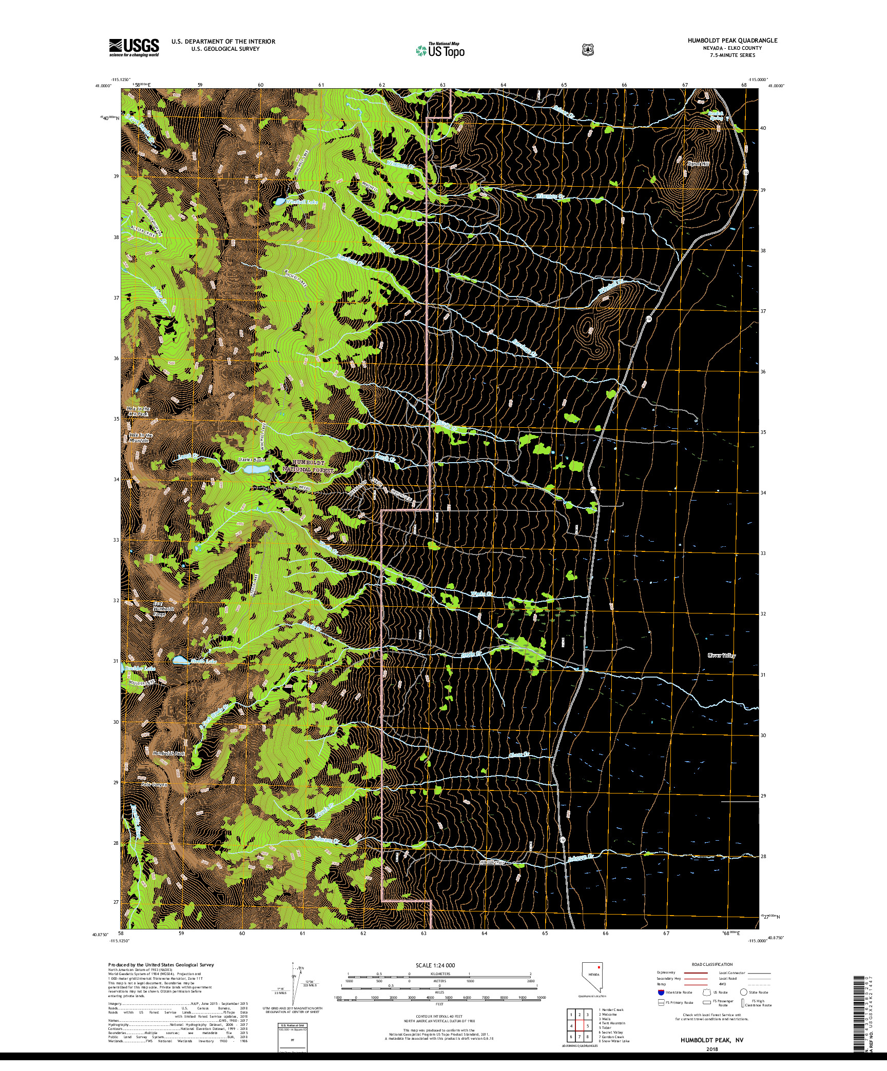 USGS US TOPO 7.5-MINUTE MAP FOR HUMBOLDT PEAK, NV 2018