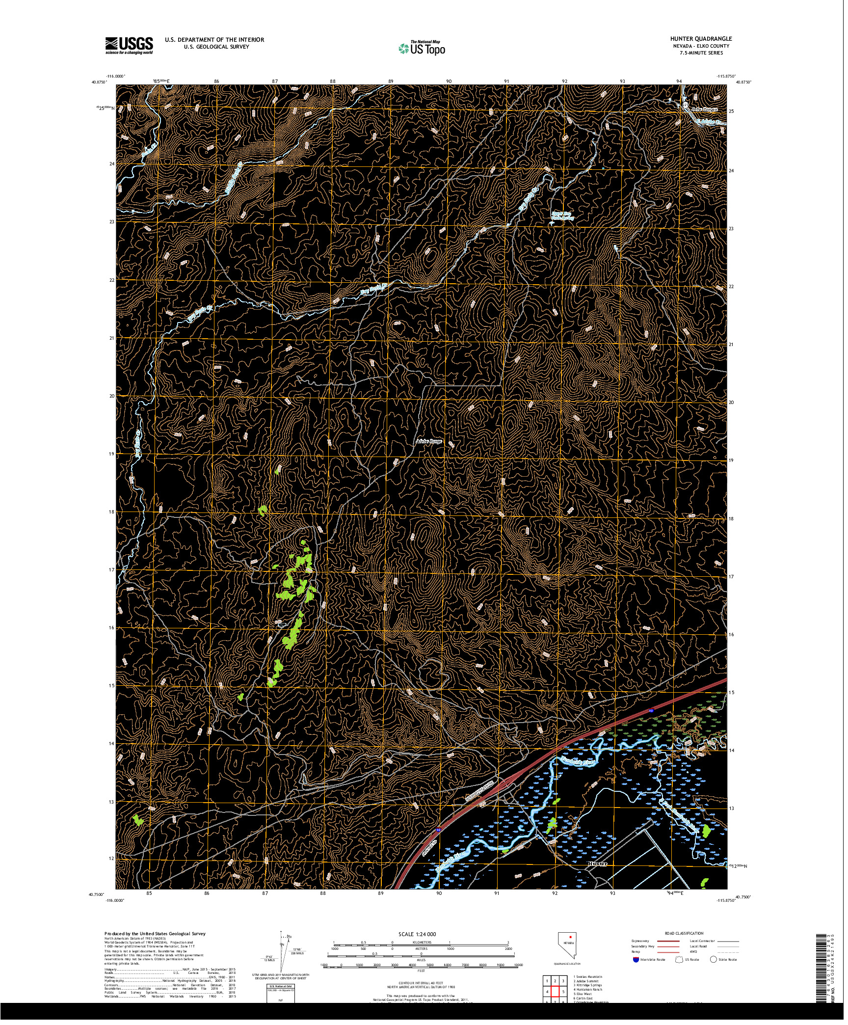 USGS US TOPO 7.5-MINUTE MAP FOR HUNTER, NV 2018