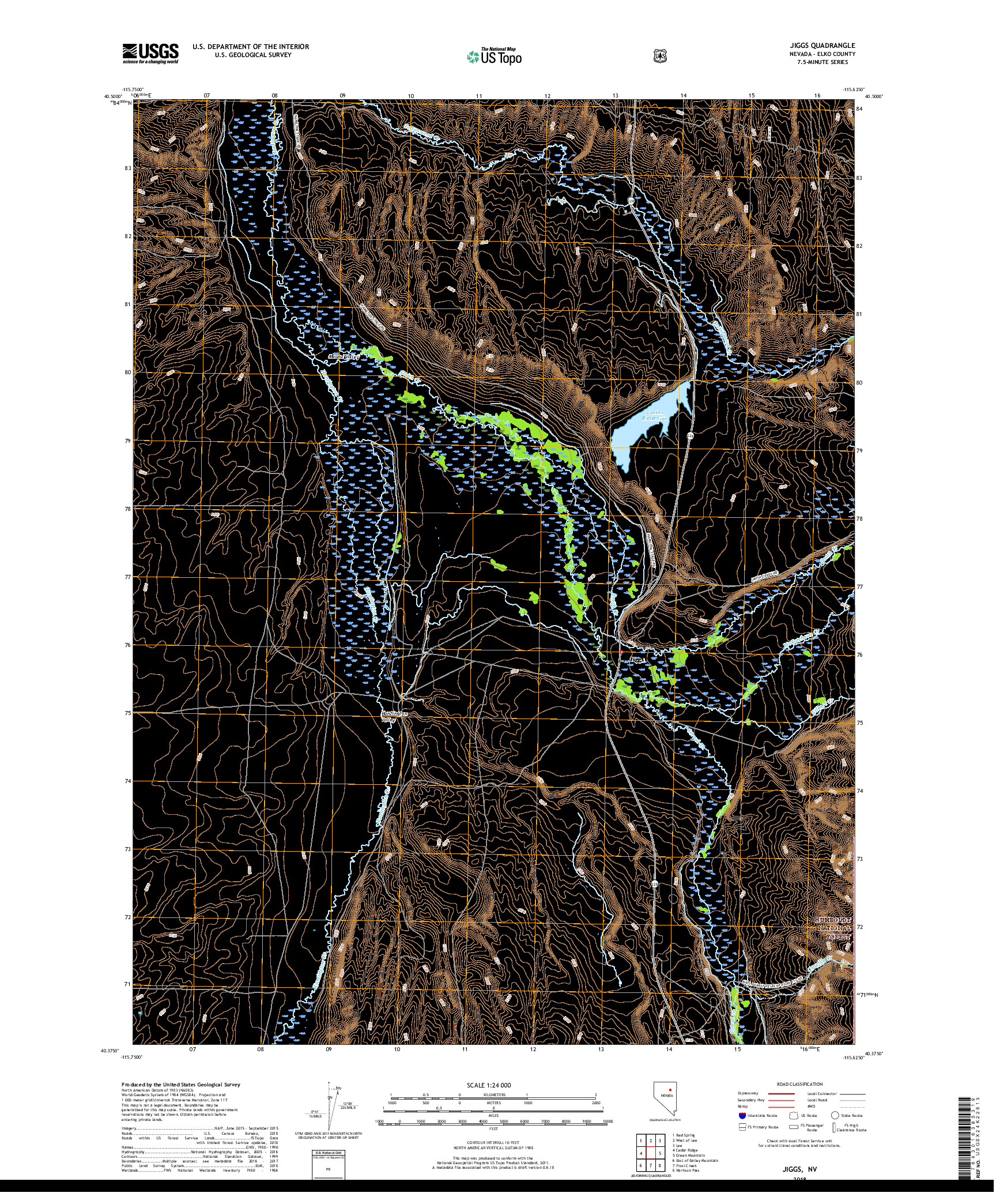 USGS US TOPO 7.5-MINUTE MAP FOR JIGGS, NV 2018