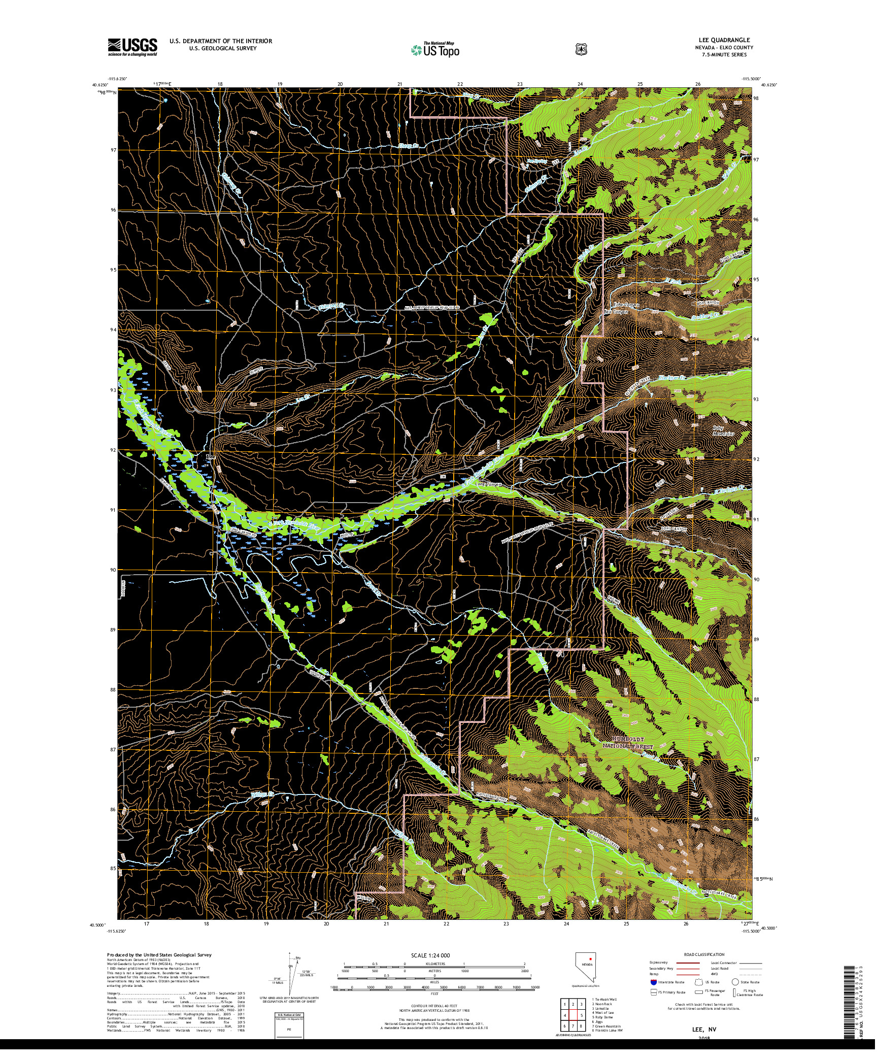 USGS US TOPO 7.5-MINUTE MAP FOR LEE, NV 2018