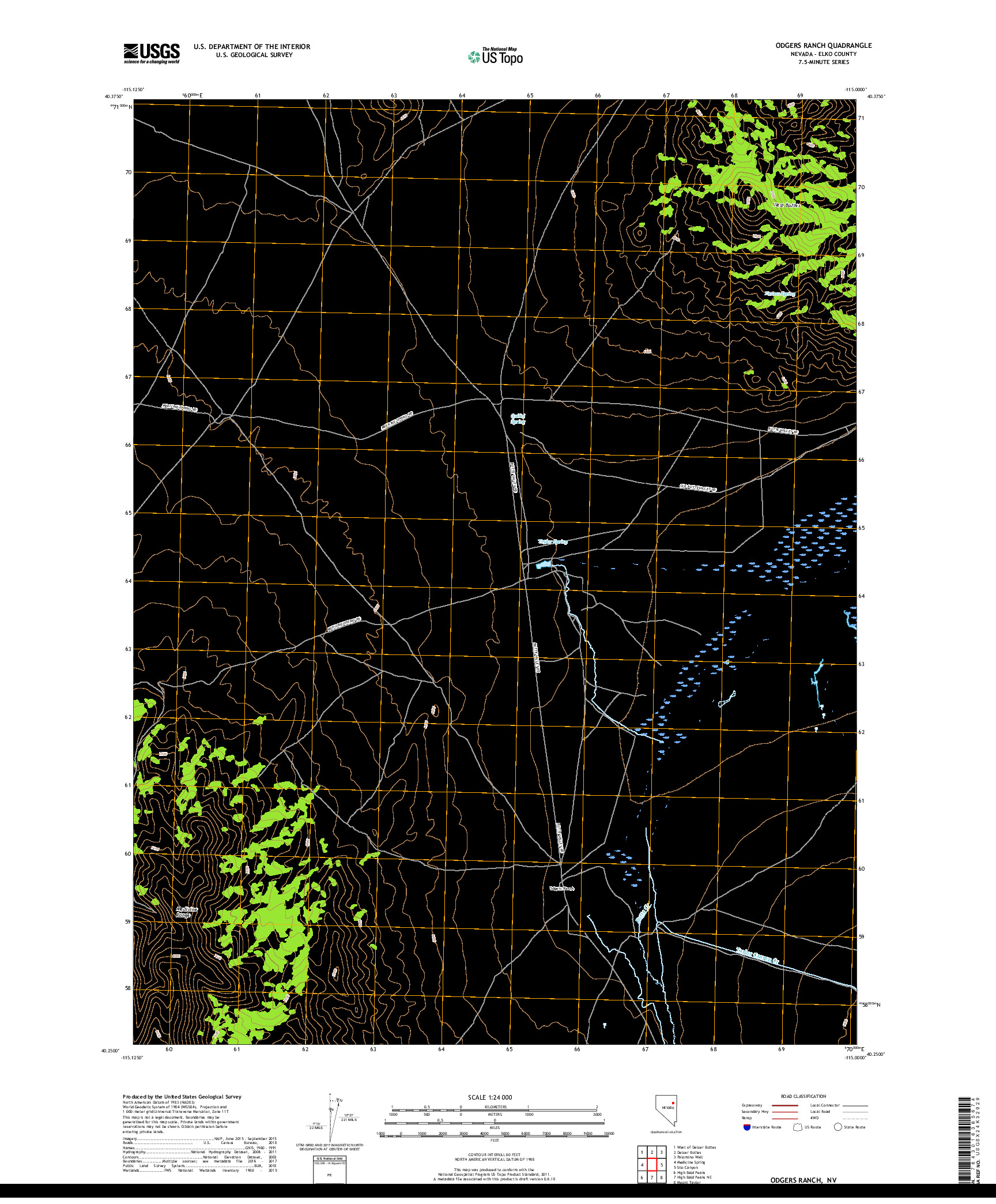 USGS US TOPO 7.5-MINUTE MAP FOR ODGERS RANCH, NV 2018