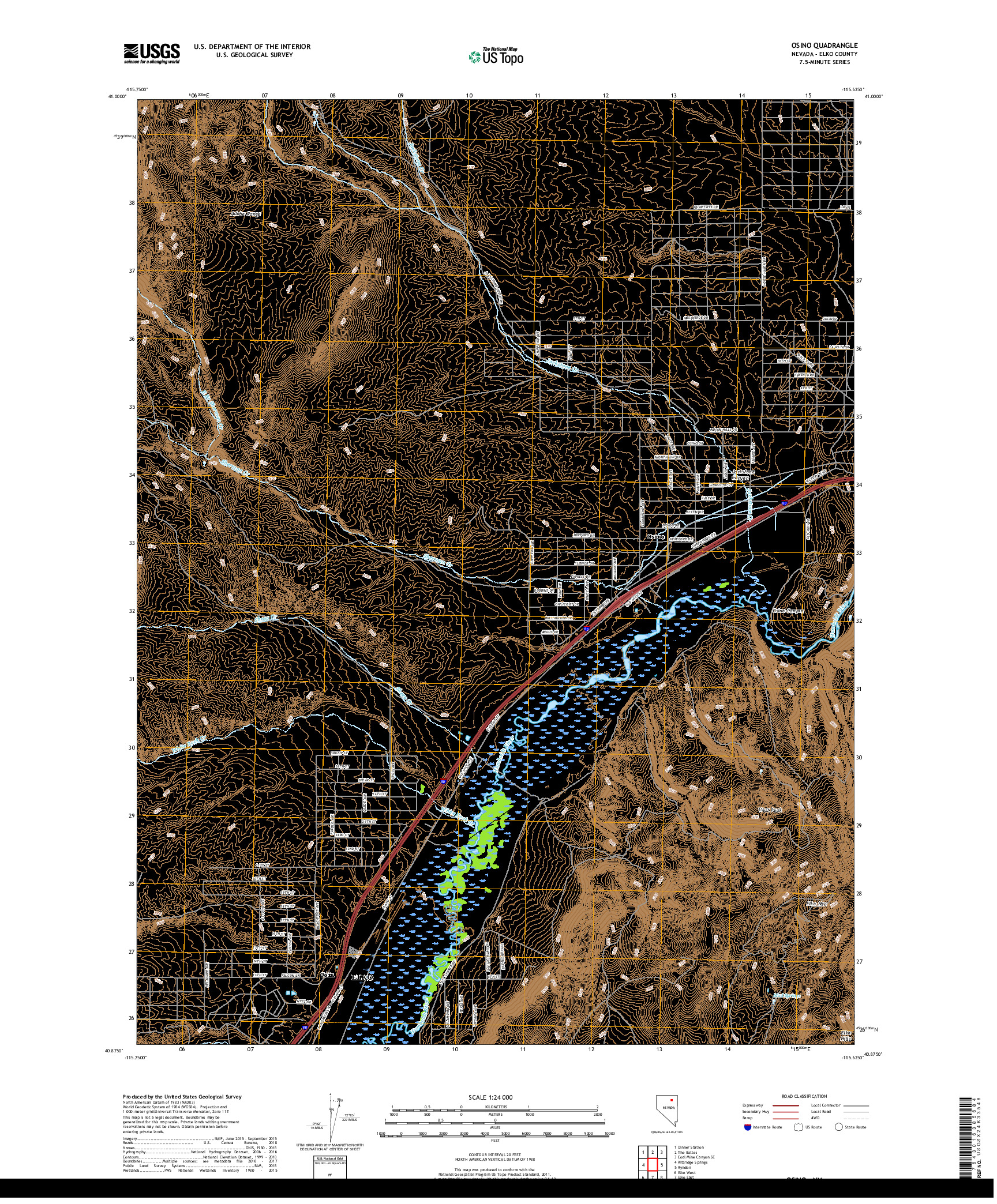 USGS US TOPO 7.5-MINUTE MAP FOR OSINO, NV 2018