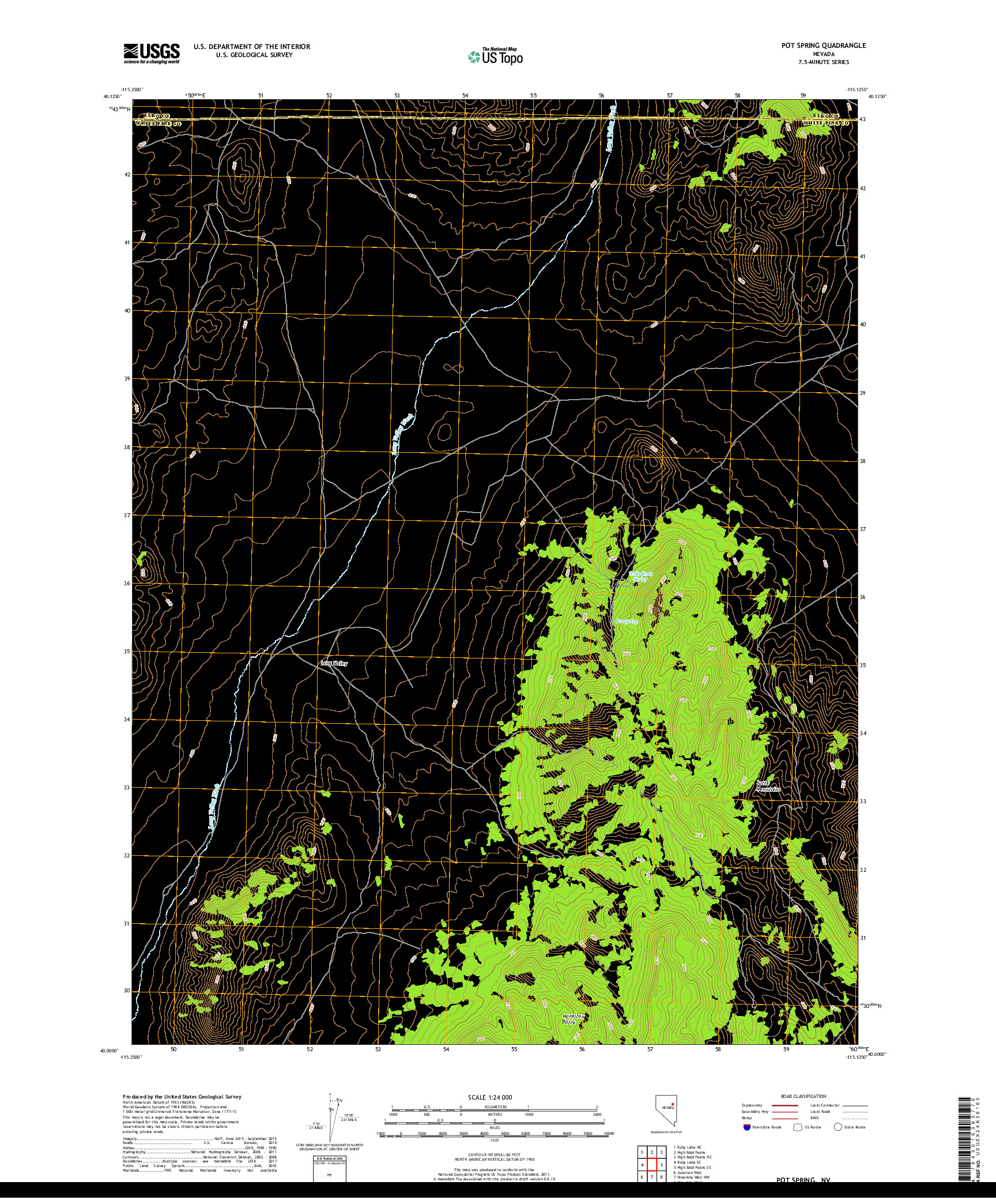 USGS US TOPO 7.5-MINUTE MAP FOR POT SPRING, NV 2018