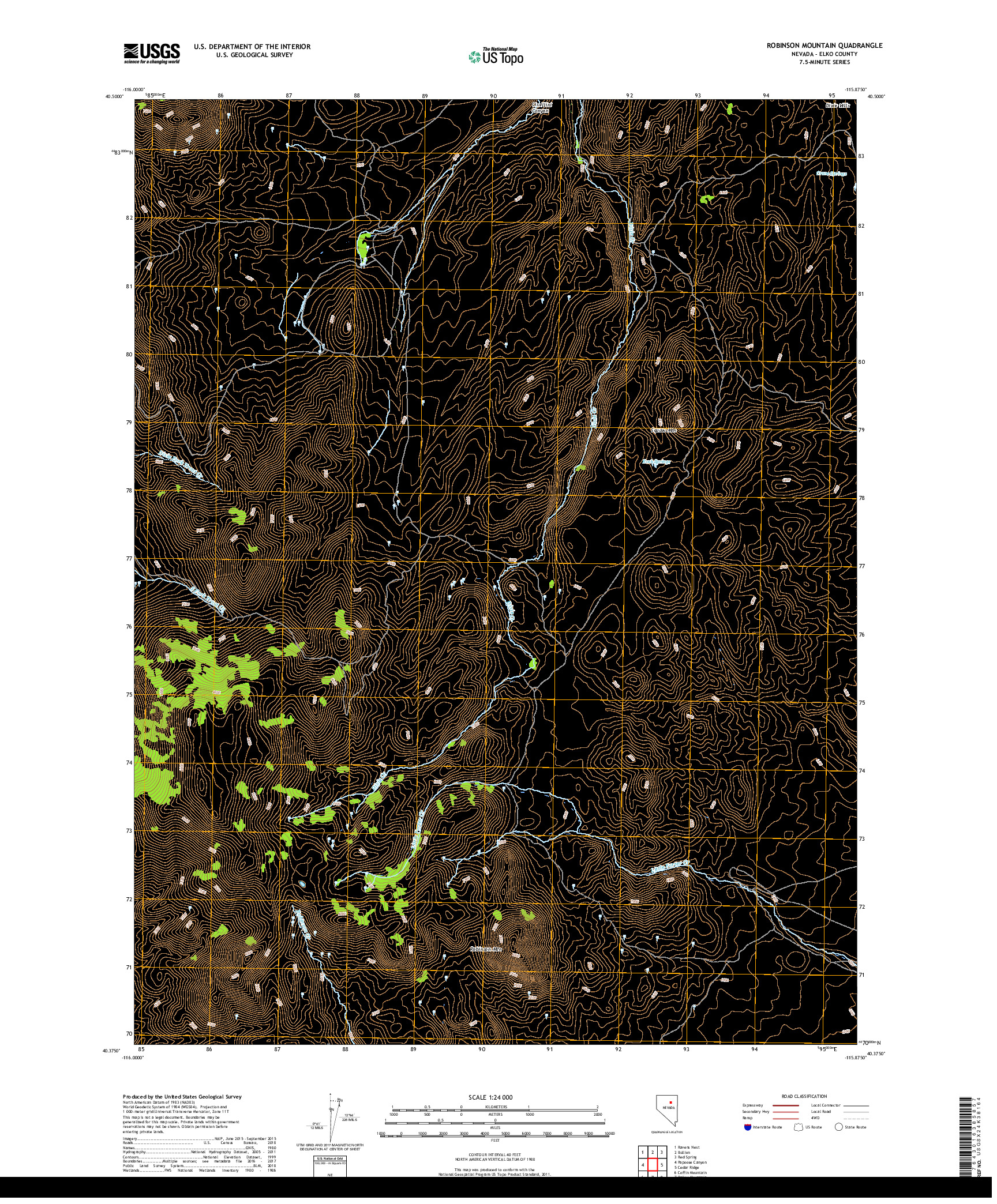 USGS US TOPO 7.5-MINUTE MAP FOR ROBINSON MOUNTAIN, NV 2018