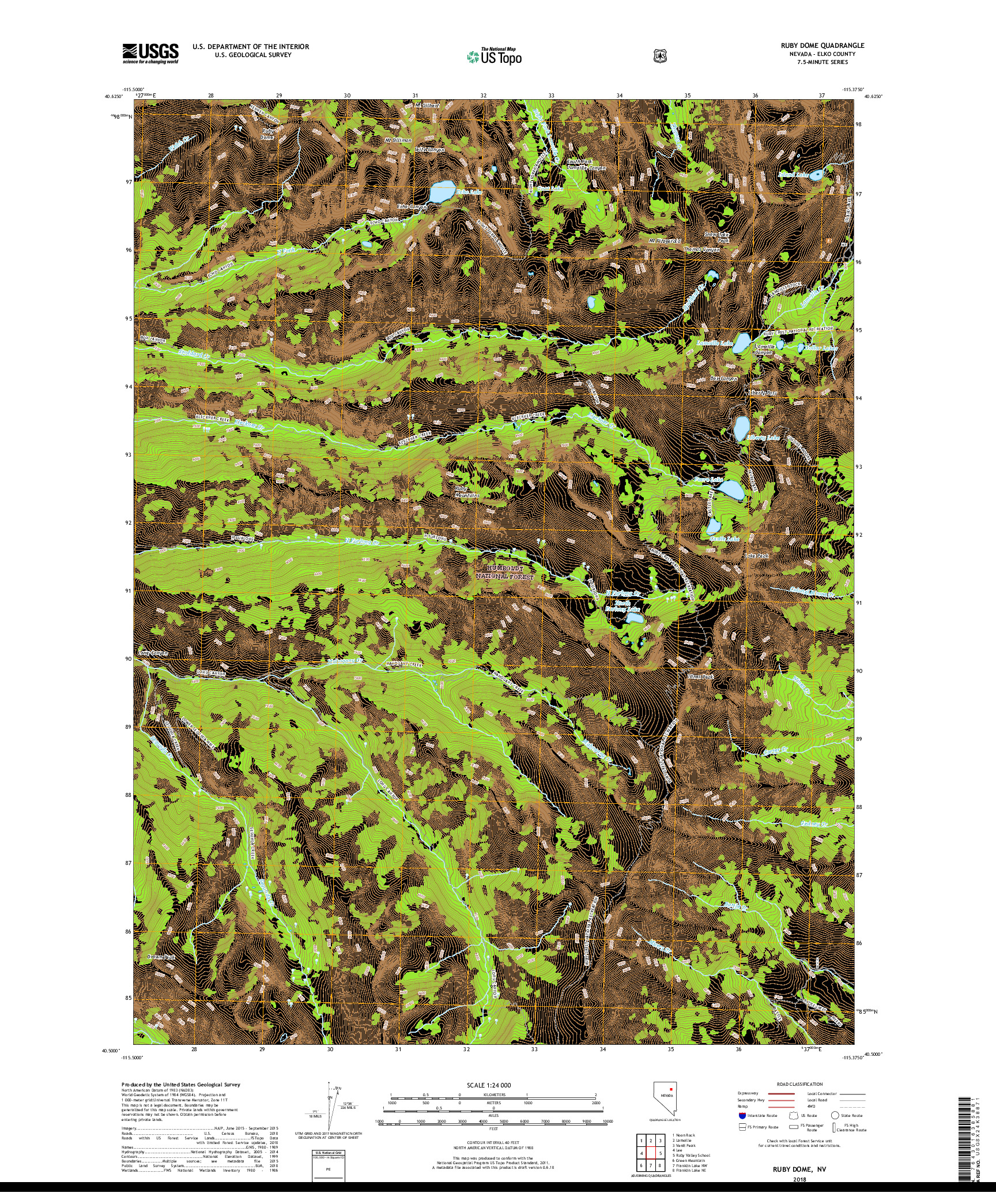 USGS US TOPO 7.5-MINUTE MAP FOR RUBY DOME, NV 2018