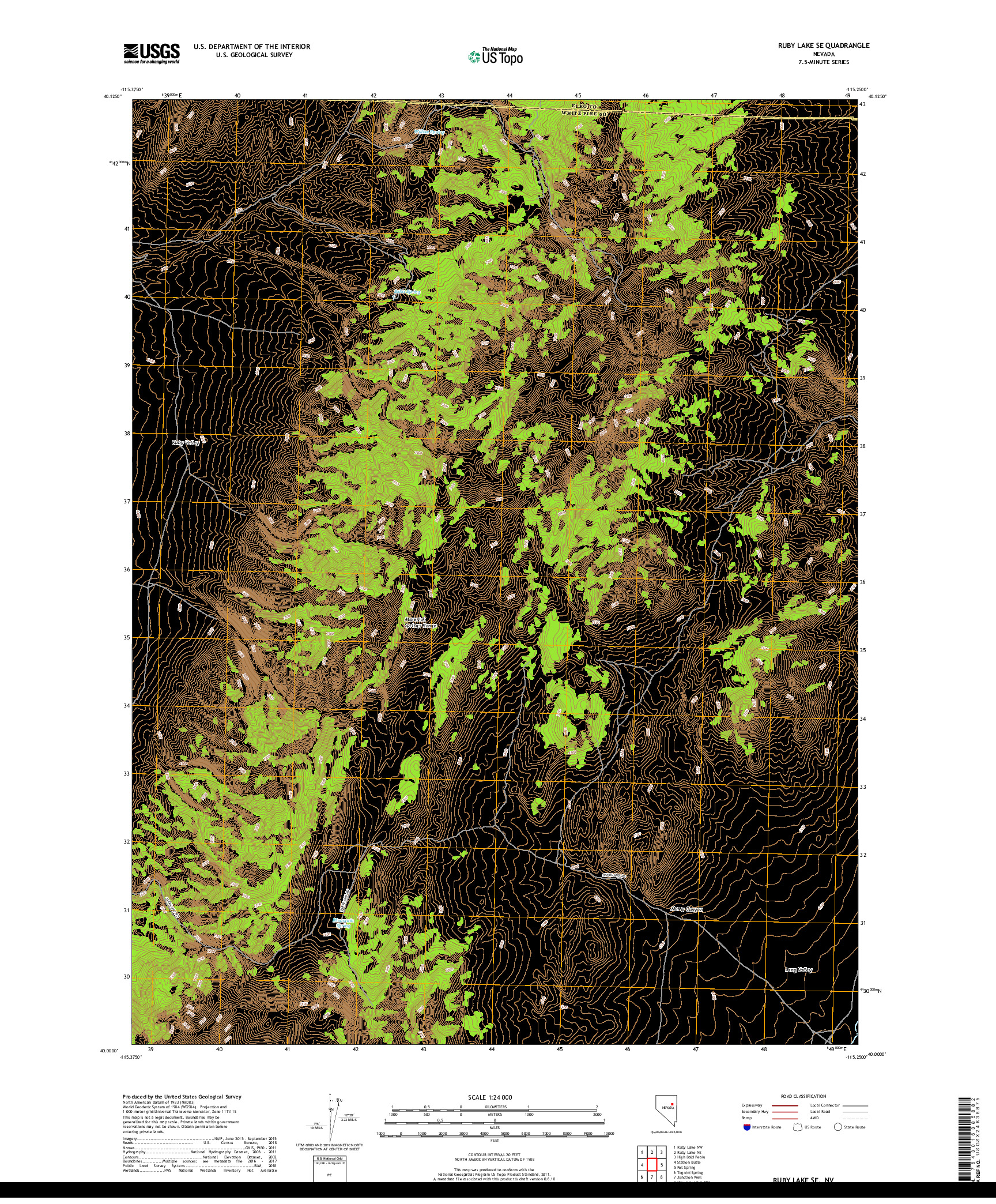 USGS US TOPO 7.5-MINUTE MAP FOR RUBY LAKE SE, NV 2018