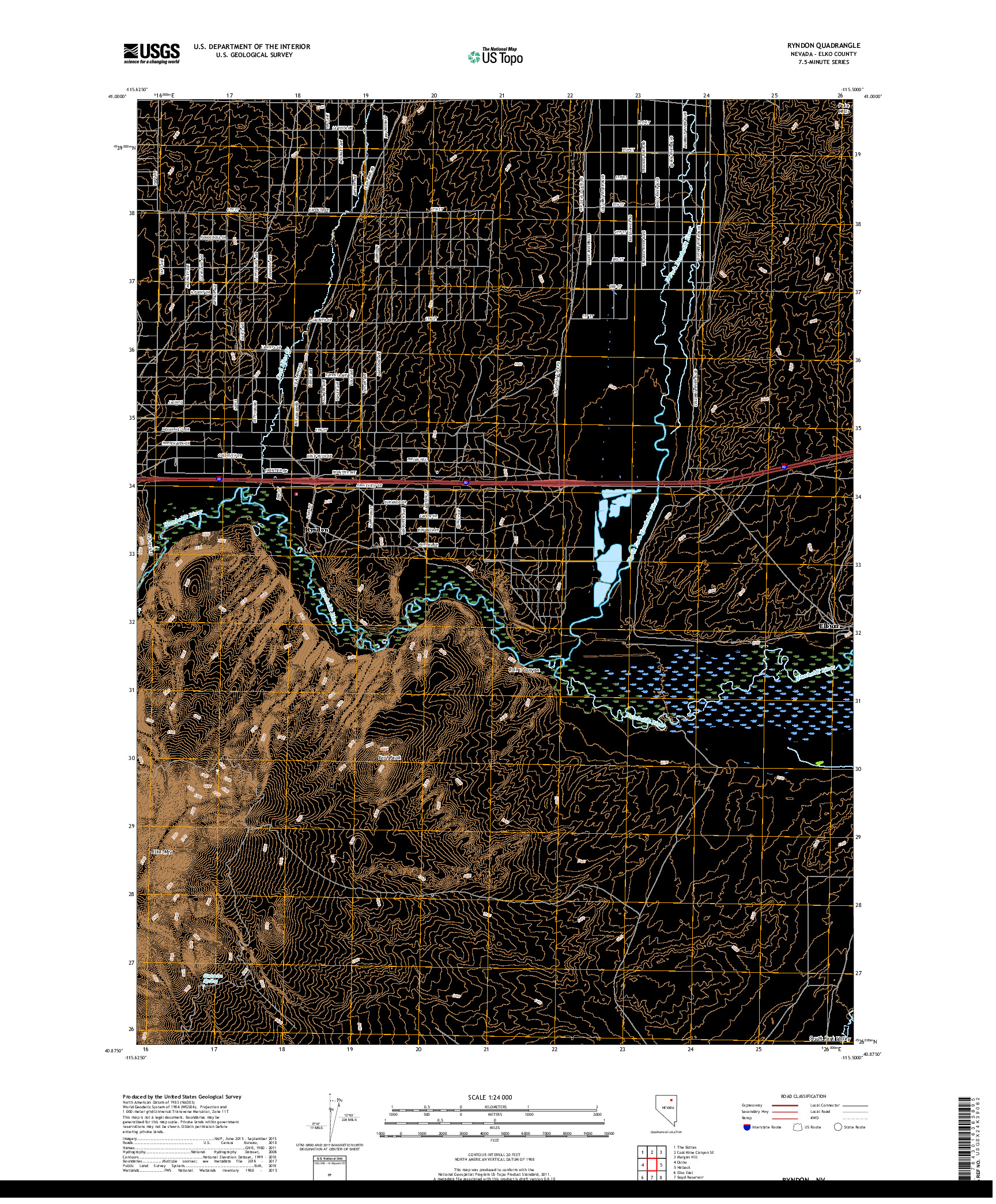 USGS US TOPO 7.5-MINUTE MAP FOR RYNDON, NV 2018