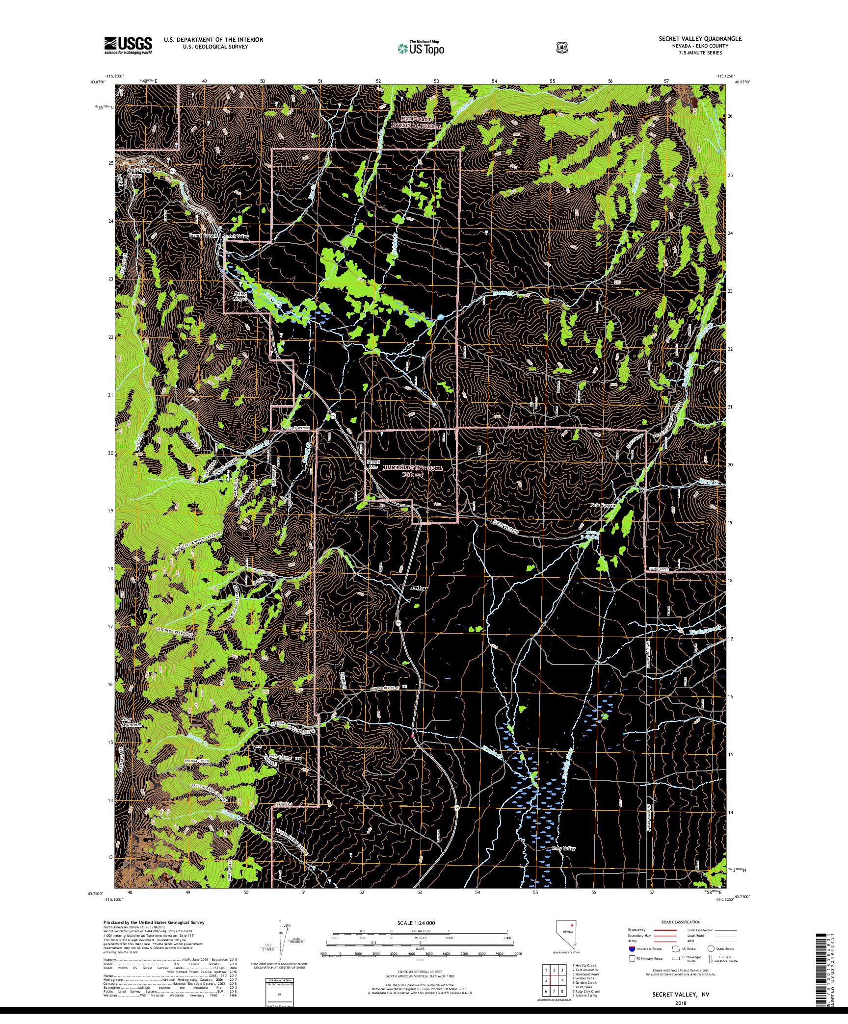 USGS US TOPO 7.5-MINUTE MAP FOR SECRET VALLEY, NV 2018