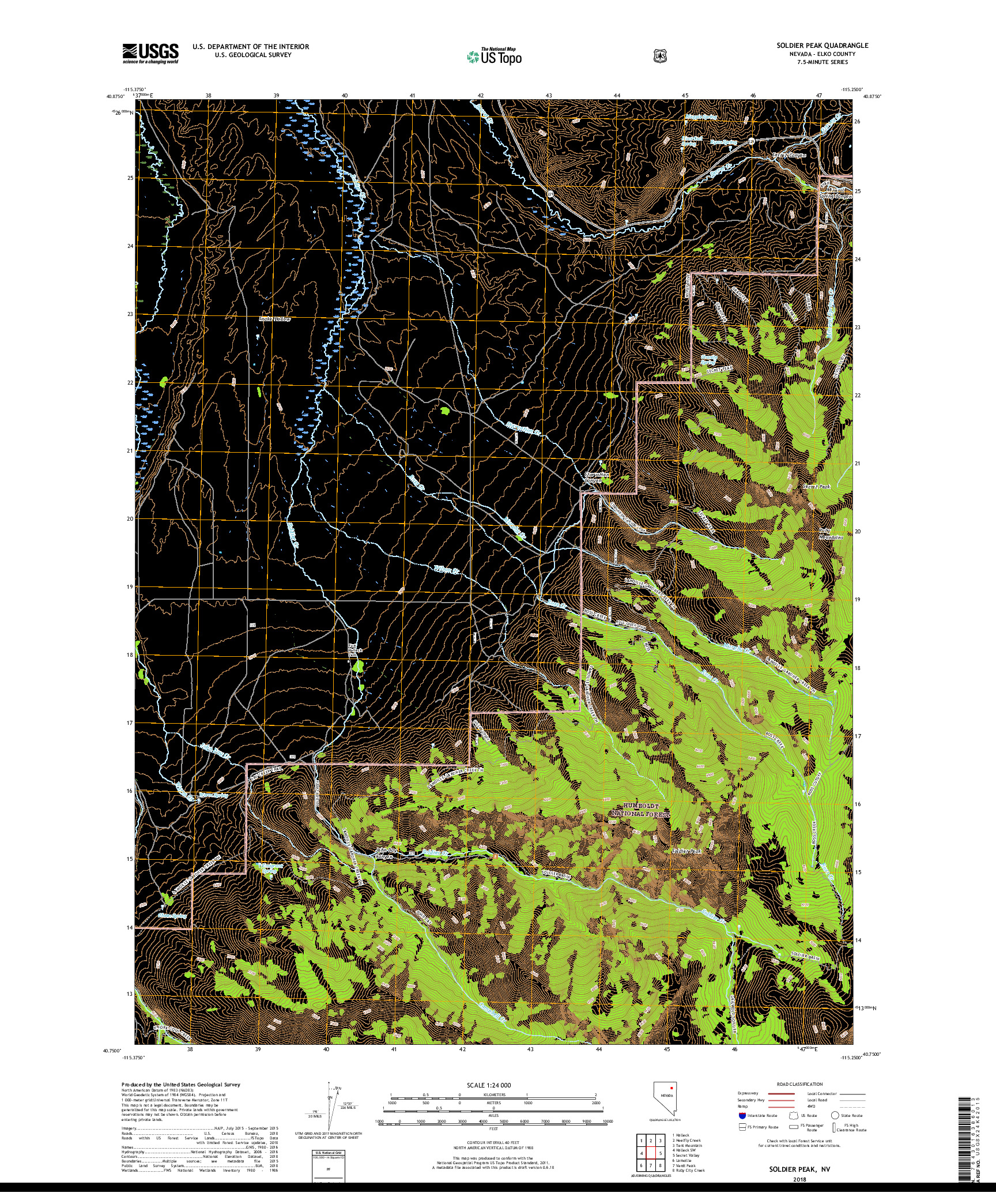 USGS US TOPO 7.5-MINUTE MAP FOR SOLDIER PEAK, NV 2018