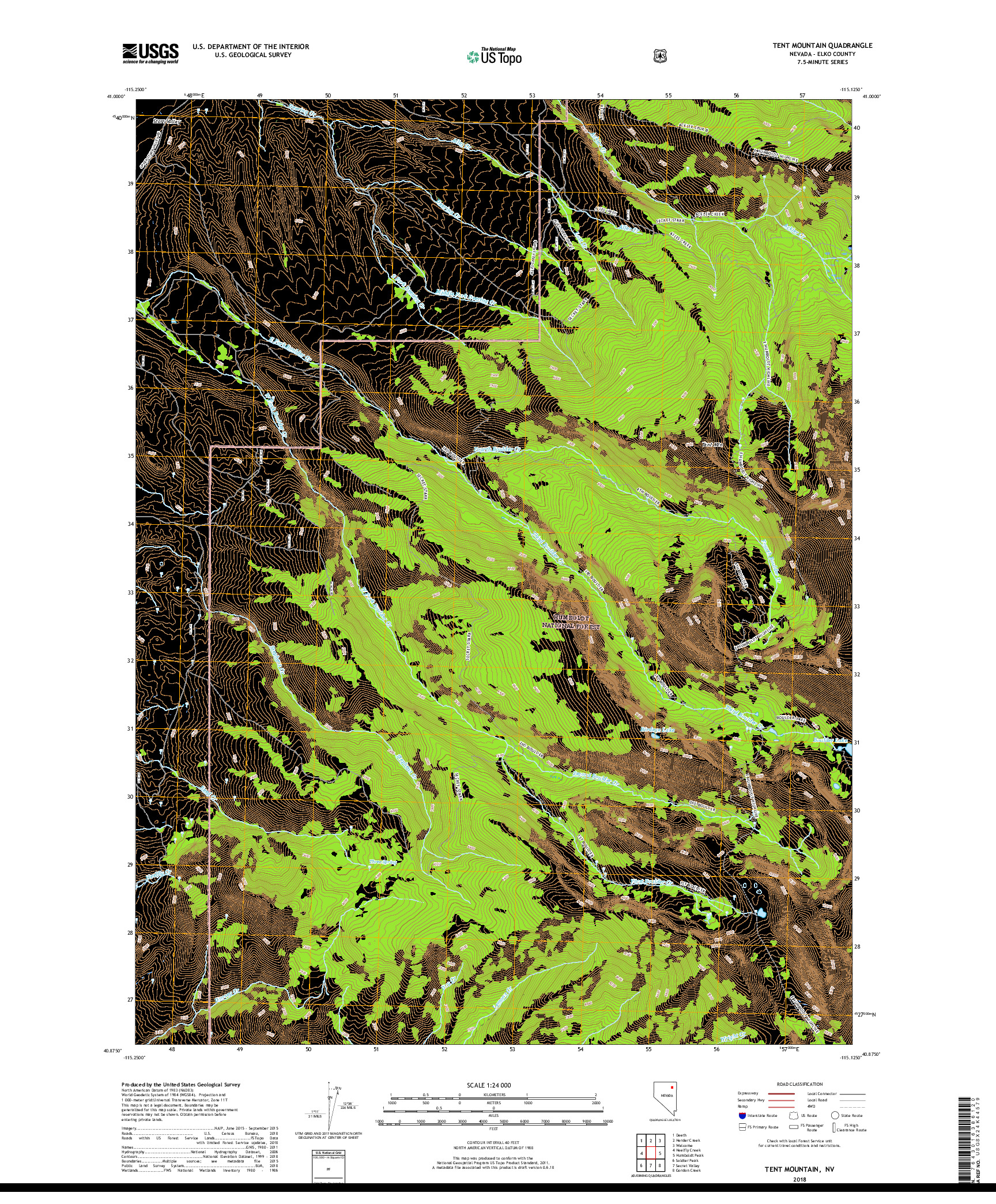 USGS US TOPO 7.5-MINUTE MAP FOR TENT MOUNTAIN, NV 2018