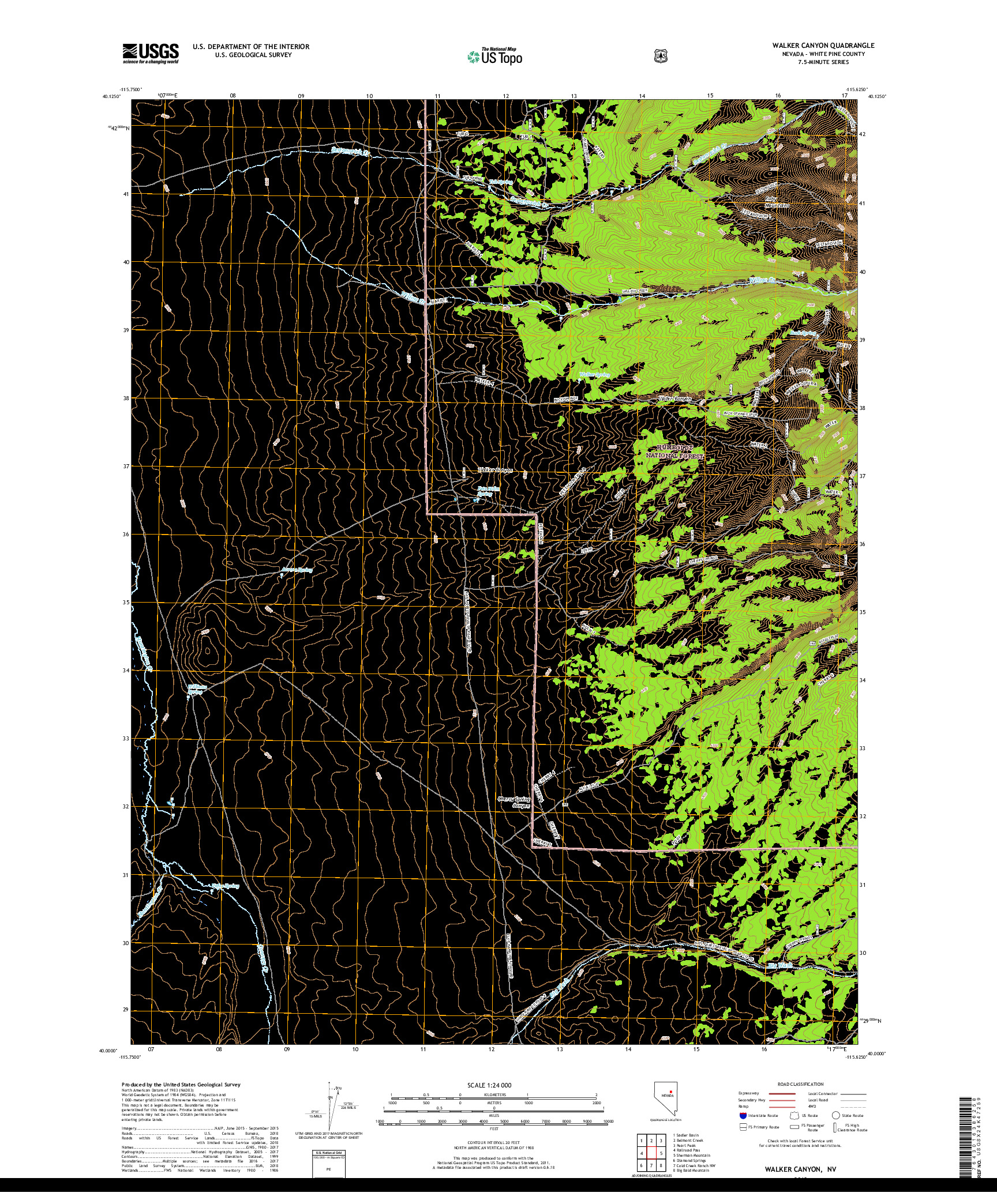 USGS US TOPO 7.5-MINUTE MAP FOR WALKER CANYON, NV 2018