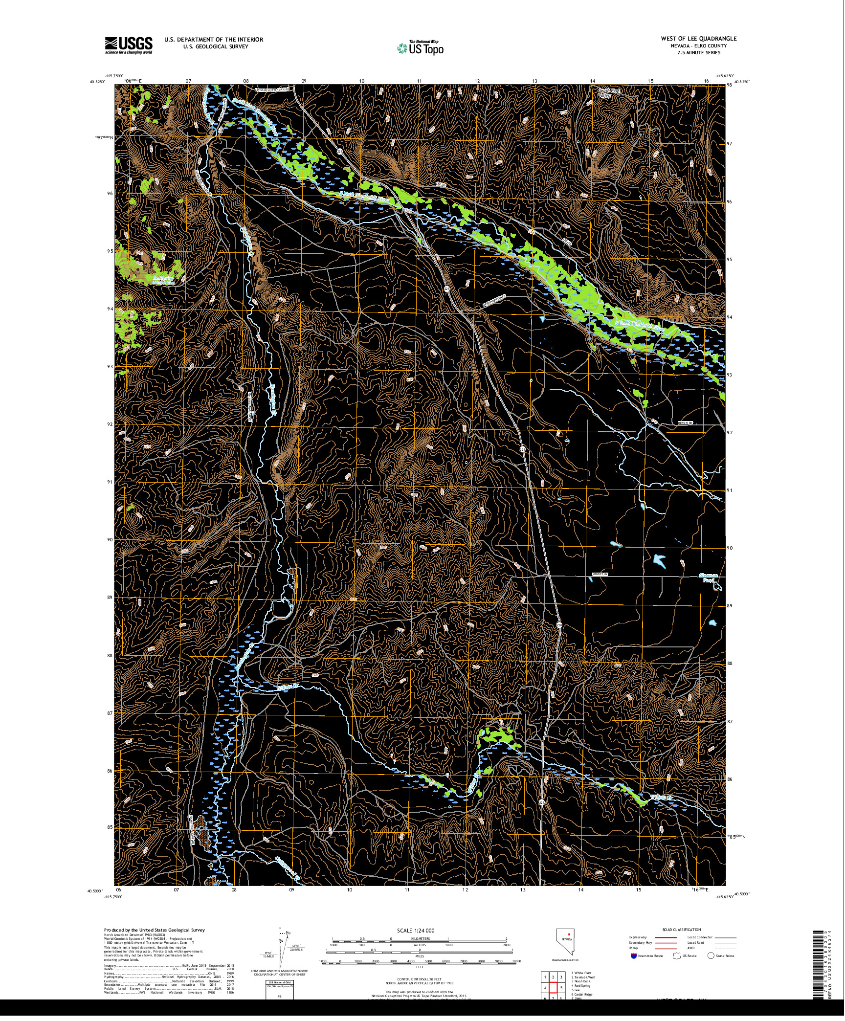 USGS US TOPO 7.5-MINUTE MAP FOR WEST OF LEE, NV 2018