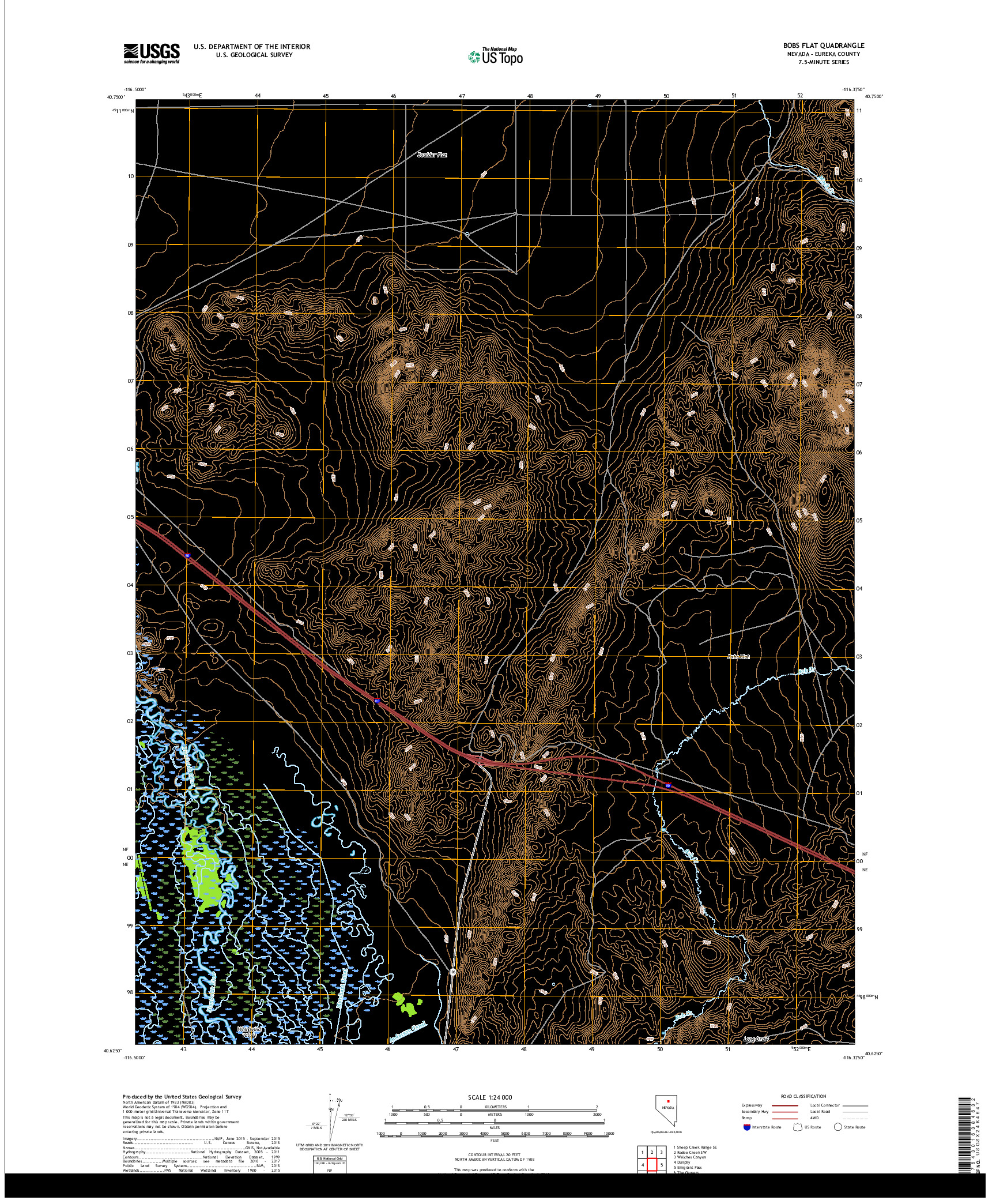 USGS US TOPO 7.5-MINUTE MAP FOR BOBS FLAT, NV 2018