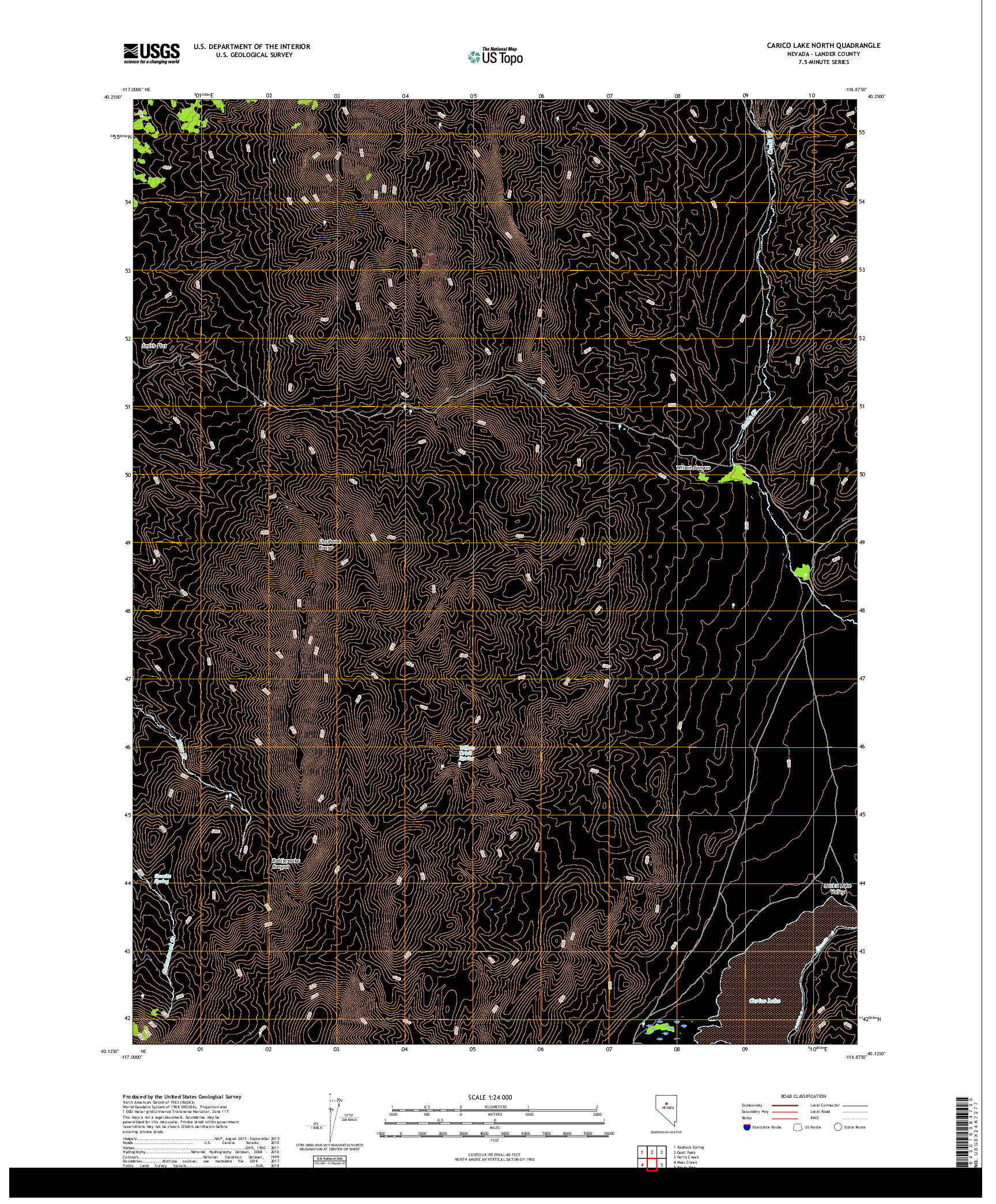 USGS US TOPO 7.5-MINUTE MAP FOR CARICO LAKE NORTH, NV 2018