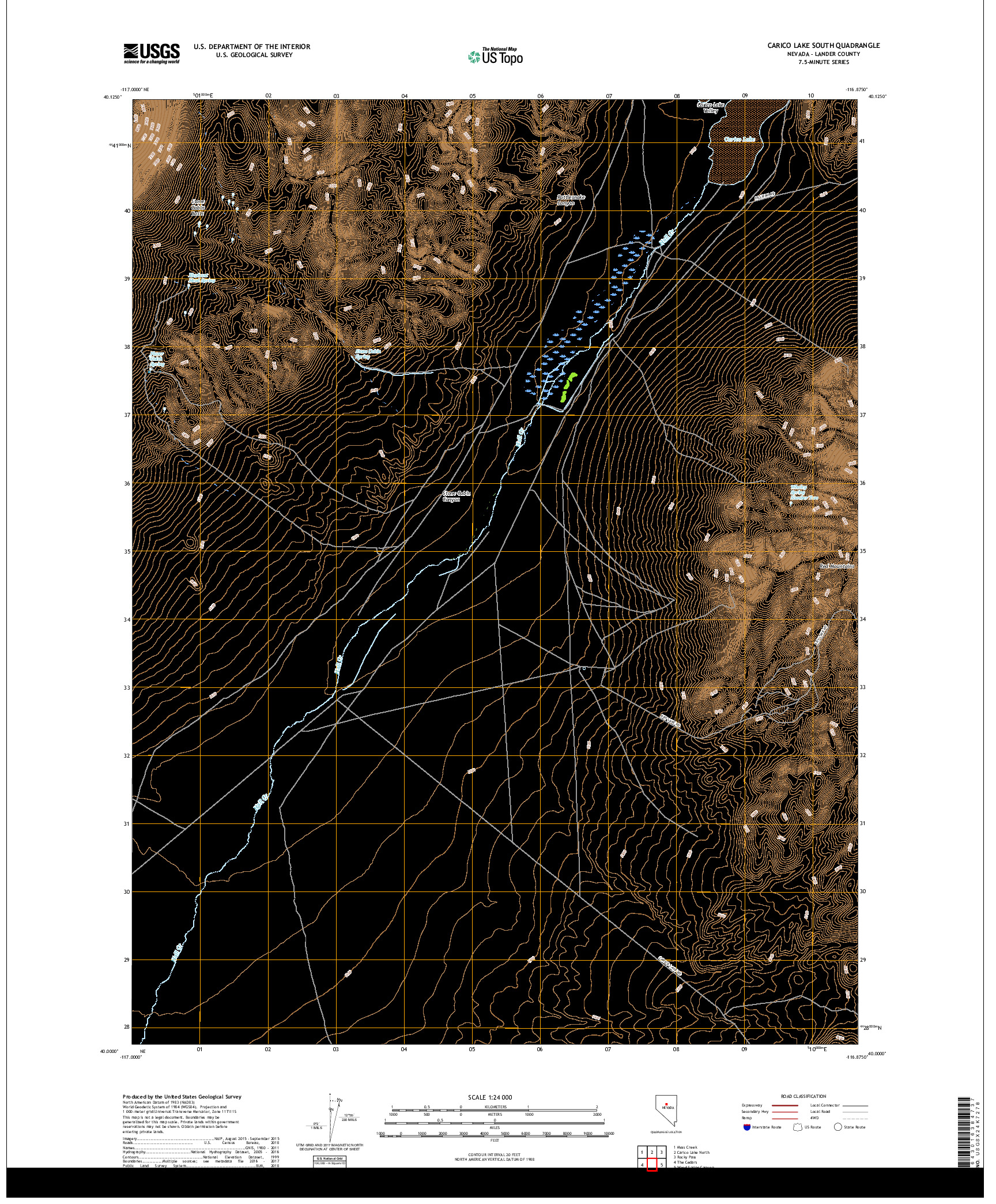 USGS US TOPO 7.5-MINUTE MAP FOR CARICO LAKE SOUTH, NV 2018