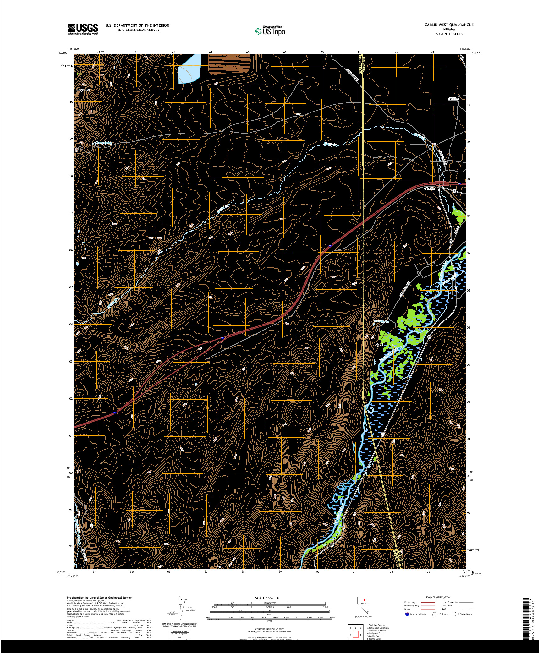 USGS US TOPO 7.5-MINUTE MAP FOR CARLIN WEST, NV 2018