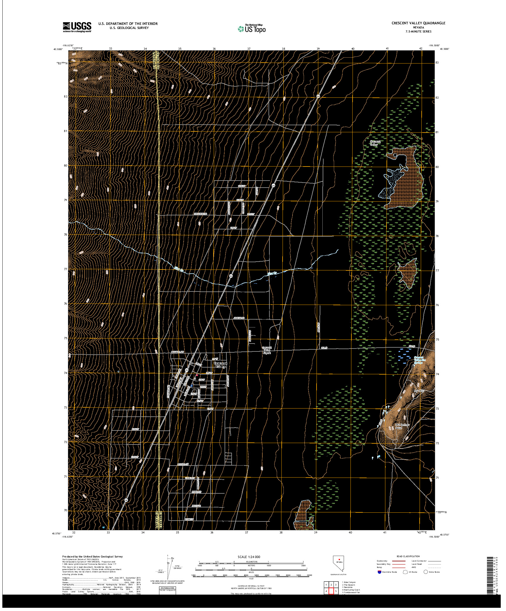 USGS US TOPO 7.5-MINUTE MAP FOR CRESCENT VALLEY, NV 2018