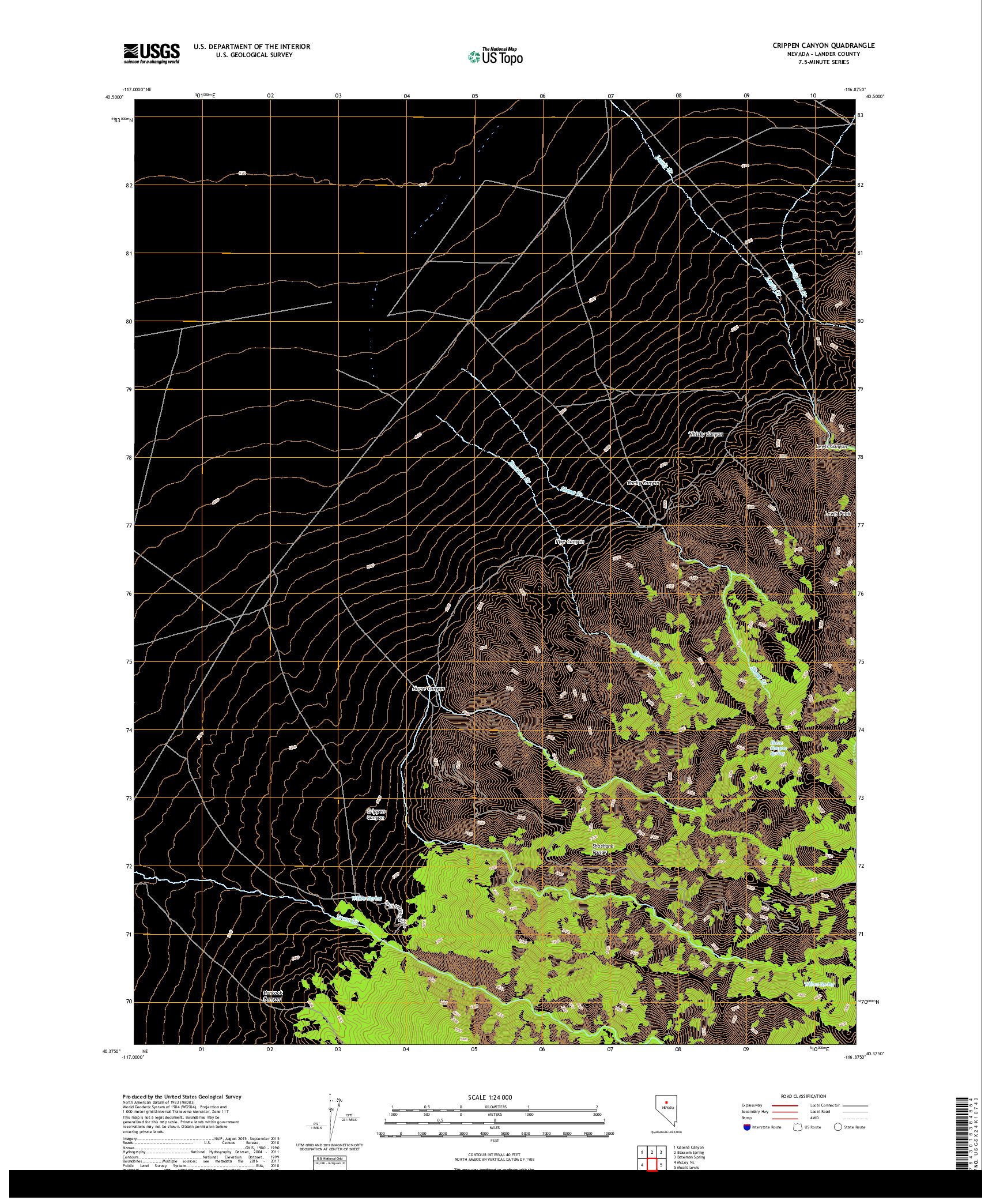 USGS US TOPO 7.5-MINUTE MAP FOR CRIPPEN CANYON, NV 2018