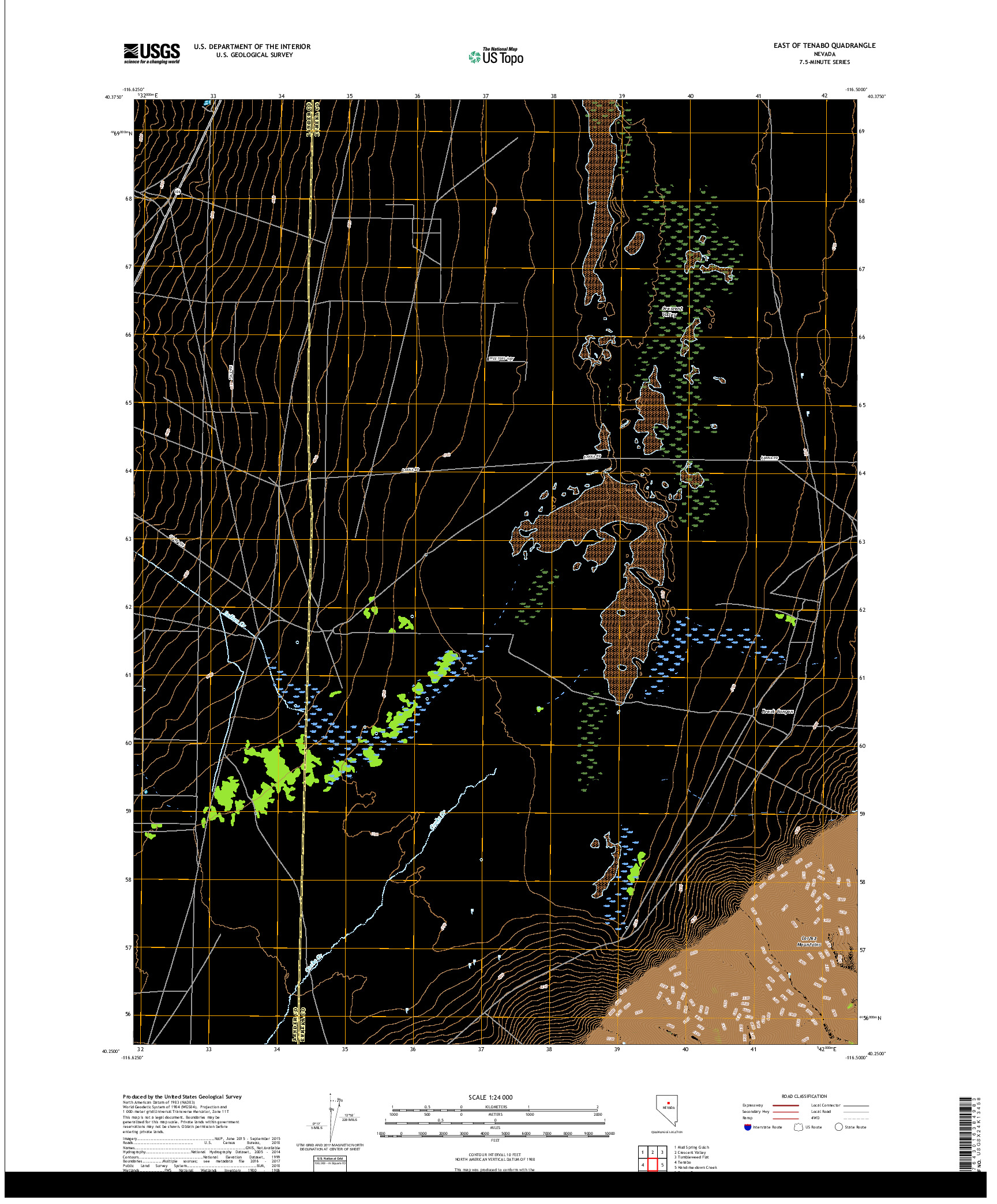 USGS US TOPO 7.5-MINUTE MAP FOR EAST OF TENABO, NV 2018