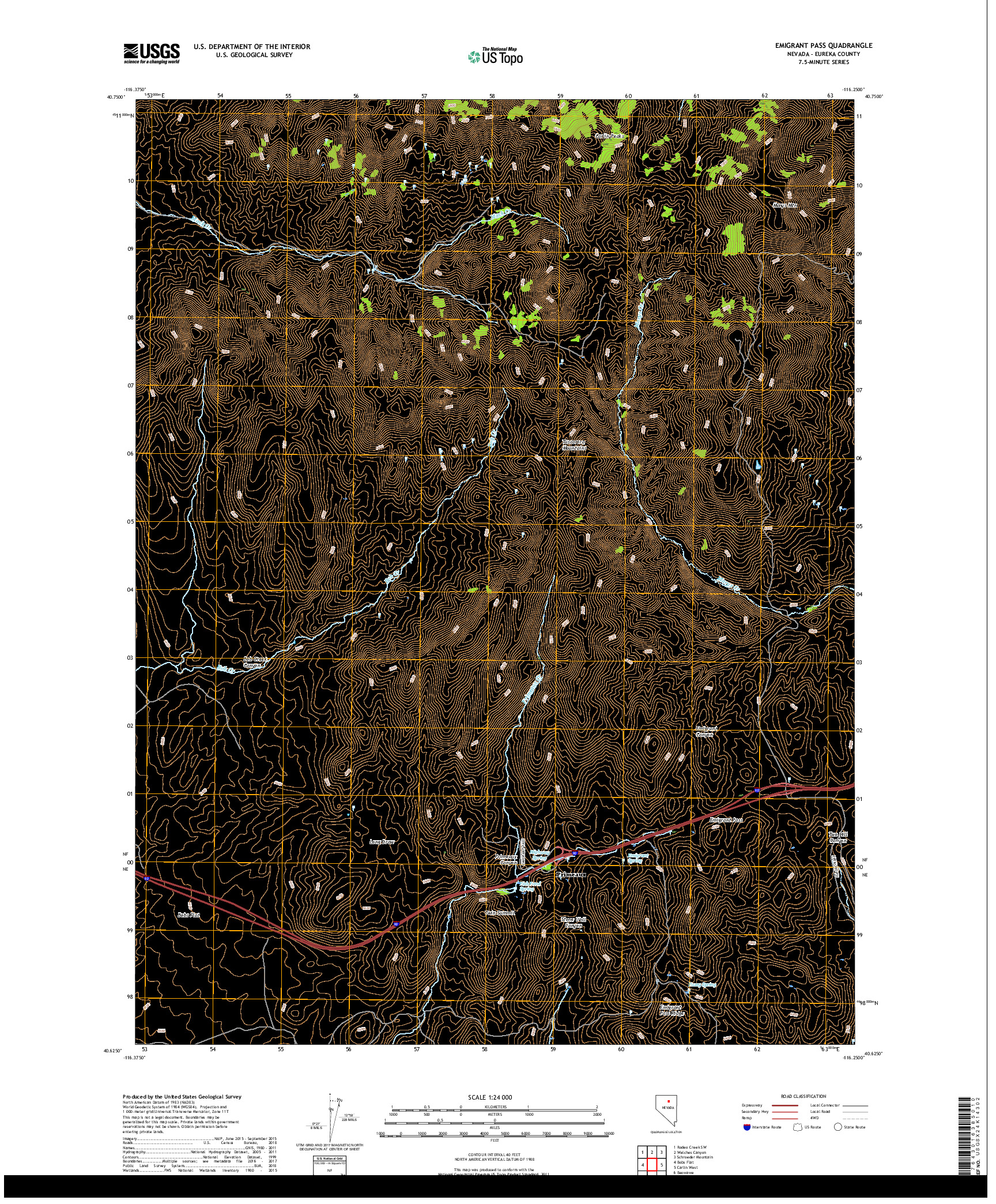 USGS US TOPO 7.5-MINUTE MAP FOR EMIGRANT PASS, NV 2018