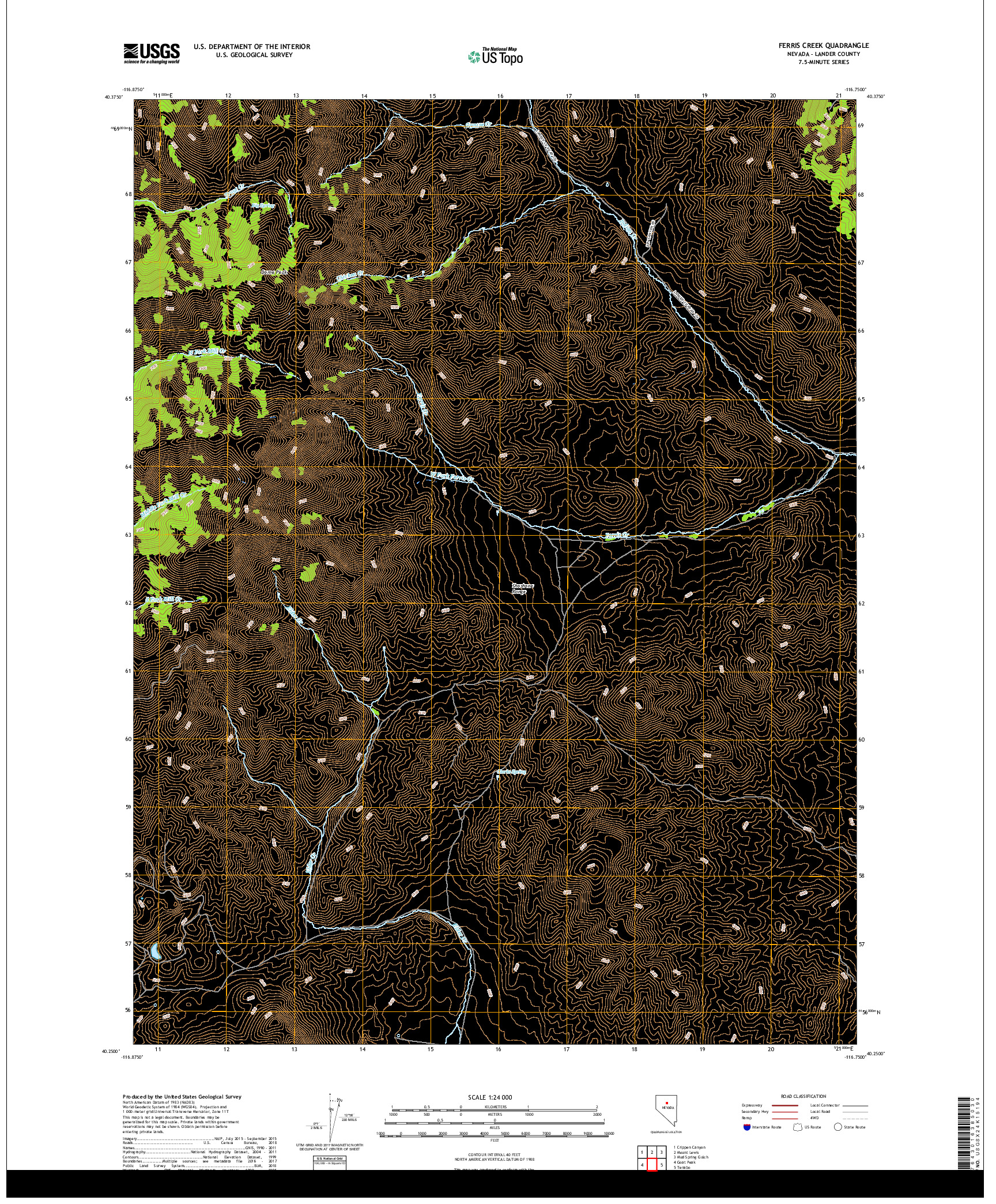 USGS US TOPO 7.5-MINUTE MAP FOR FERRIS CREEK, NV 2018