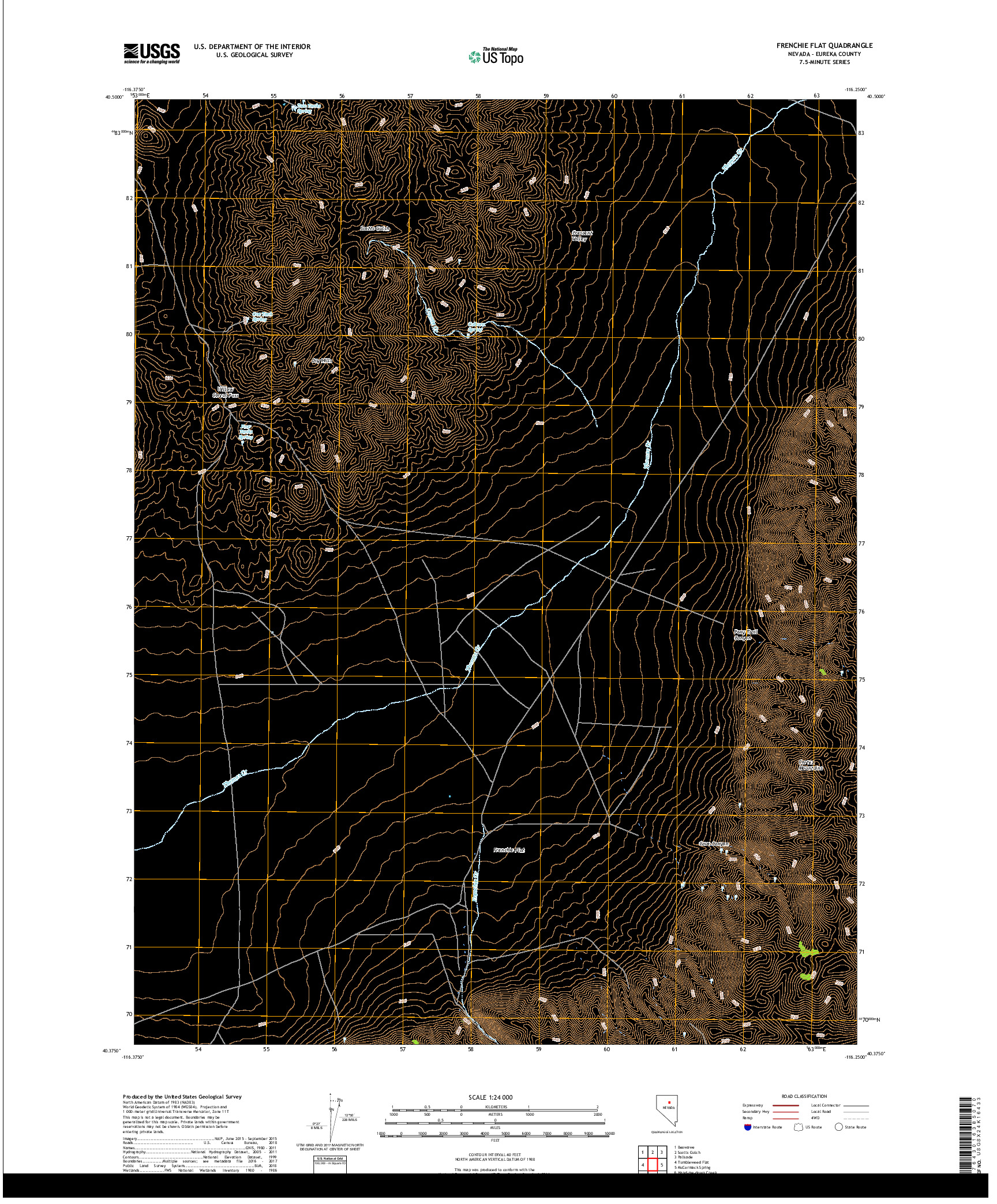 USGS US TOPO 7.5-MINUTE MAP FOR FRENCHIE FLAT, NV 2018