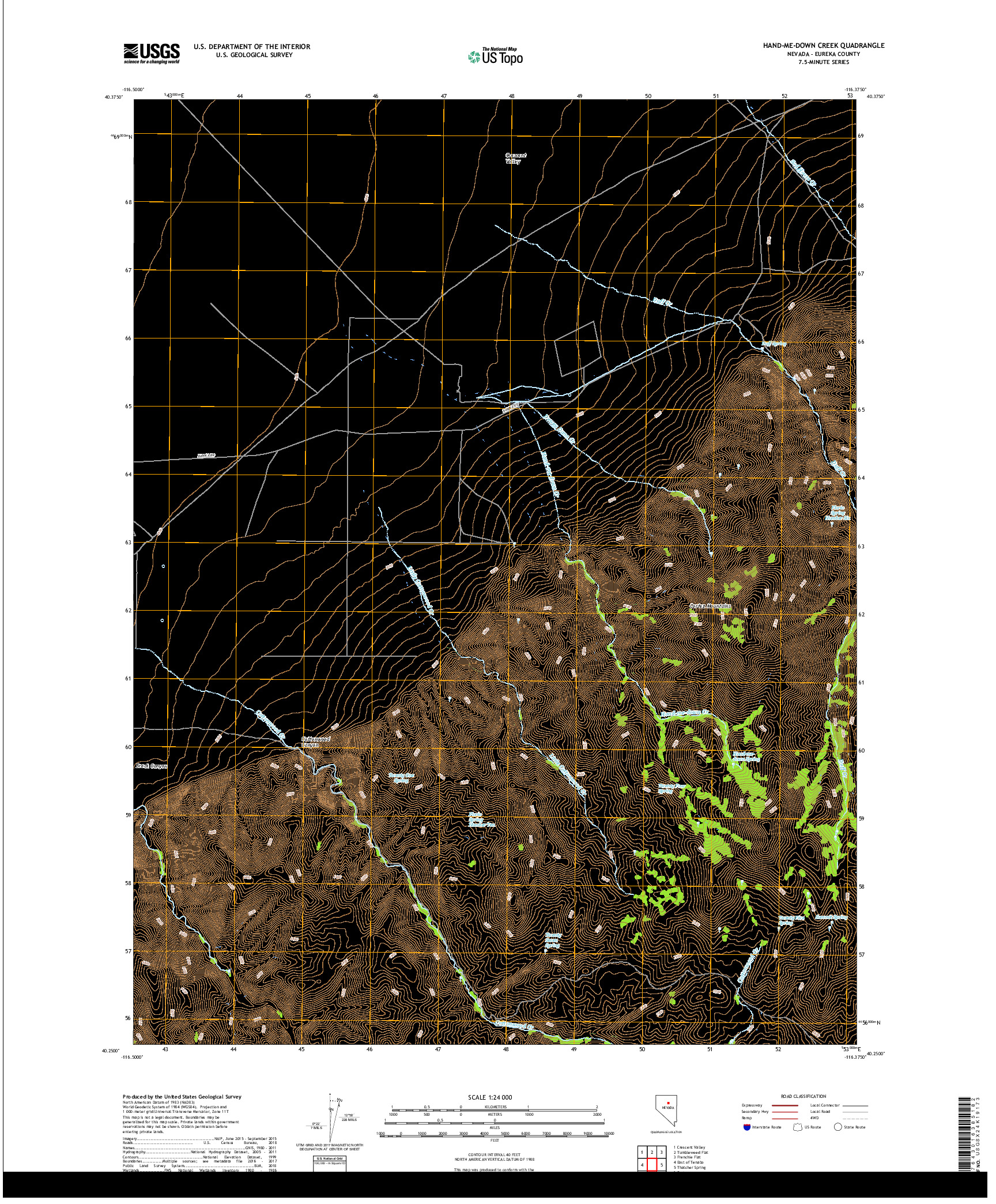 USGS US TOPO 7.5-MINUTE MAP FOR HAND-ME-DOWN CREEK, NV 2018