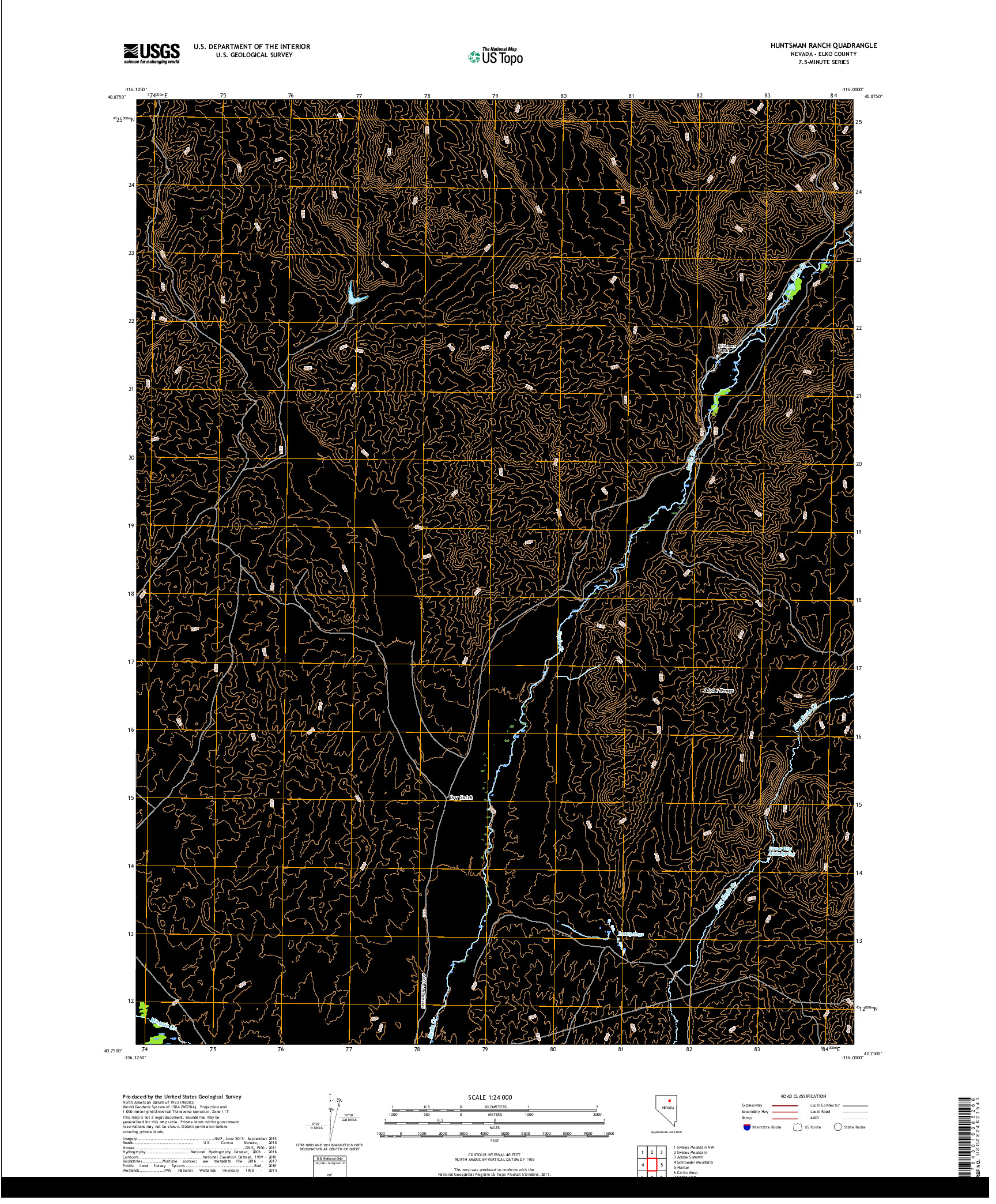 USGS US TOPO 7.5-MINUTE MAP FOR HUNTSMAN RANCH, NV 2018