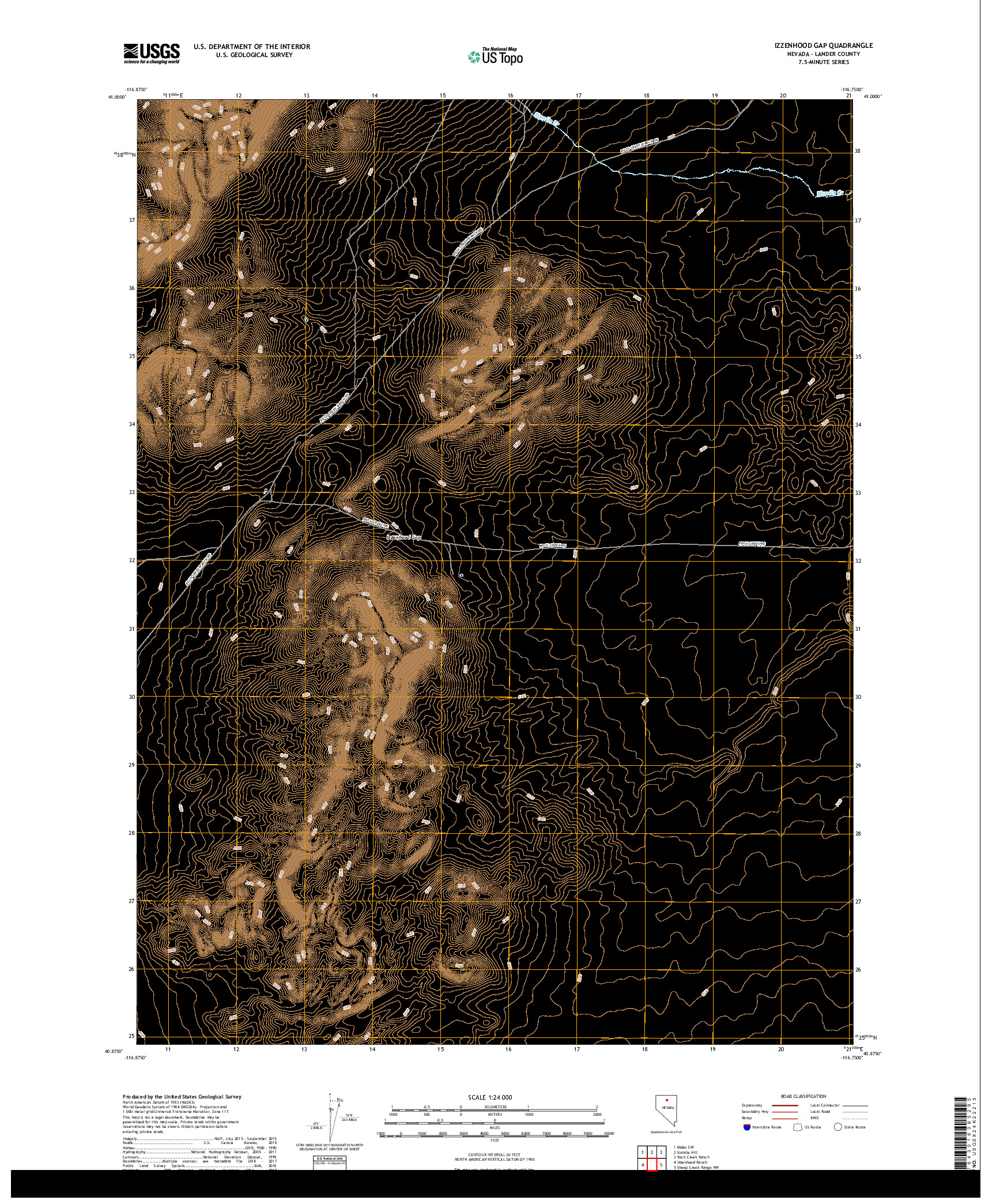 USGS US TOPO 7.5-MINUTE MAP FOR IZZENHOOD GAP, NV 2018