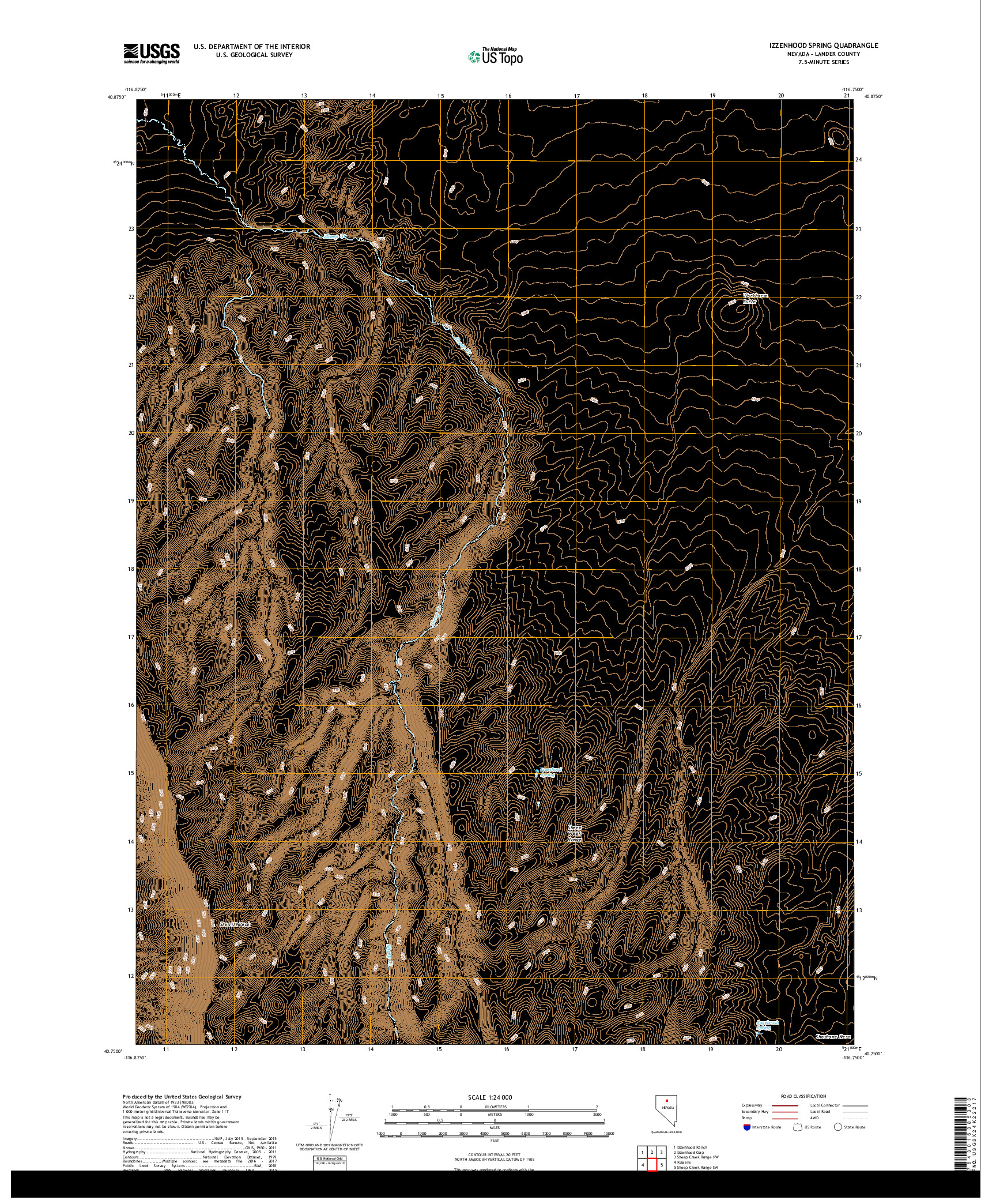 USGS US TOPO 7.5-MINUTE MAP FOR IZZENHOOD SPRING, NV 2018
