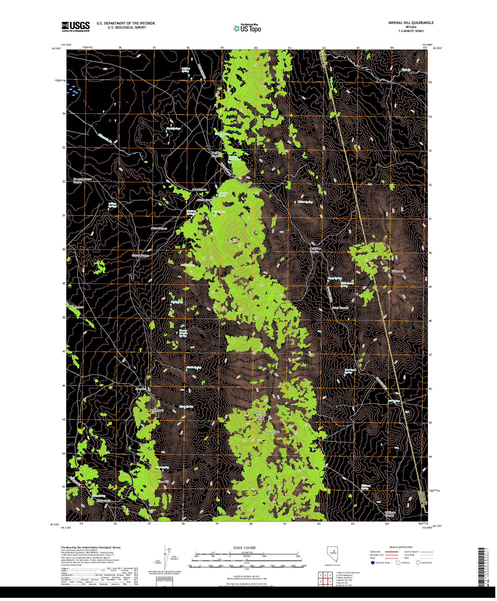 USGS US TOPO 7.5-MINUTE MAP FOR MINERAL HILL, NV 2018