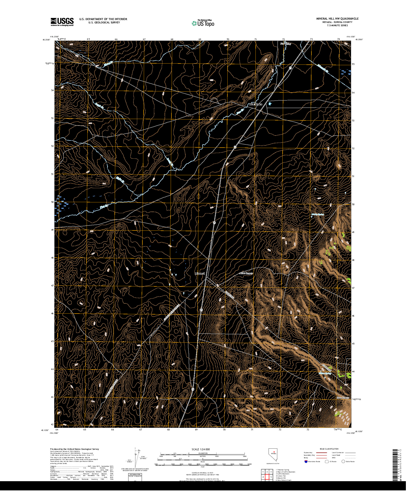 USGS US TOPO 7.5-MINUTE MAP FOR MINERAL HILL NW, NV 2018