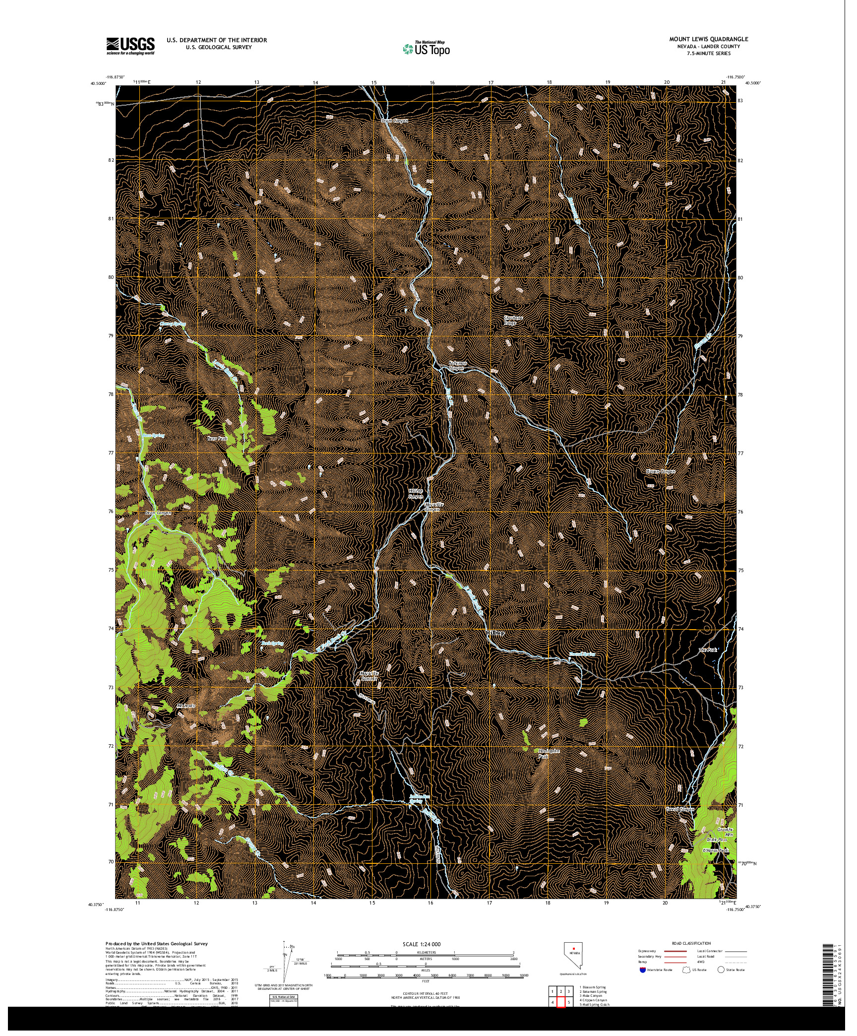 USGS US TOPO 7.5-MINUTE MAP FOR MOUNT LEWIS, NV 2018