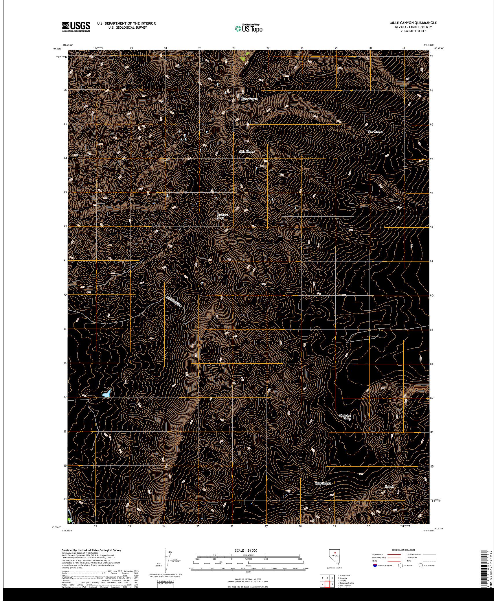 USGS US TOPO 7.5-MINUTE MAP FOR MULE CANYON, NV 2018