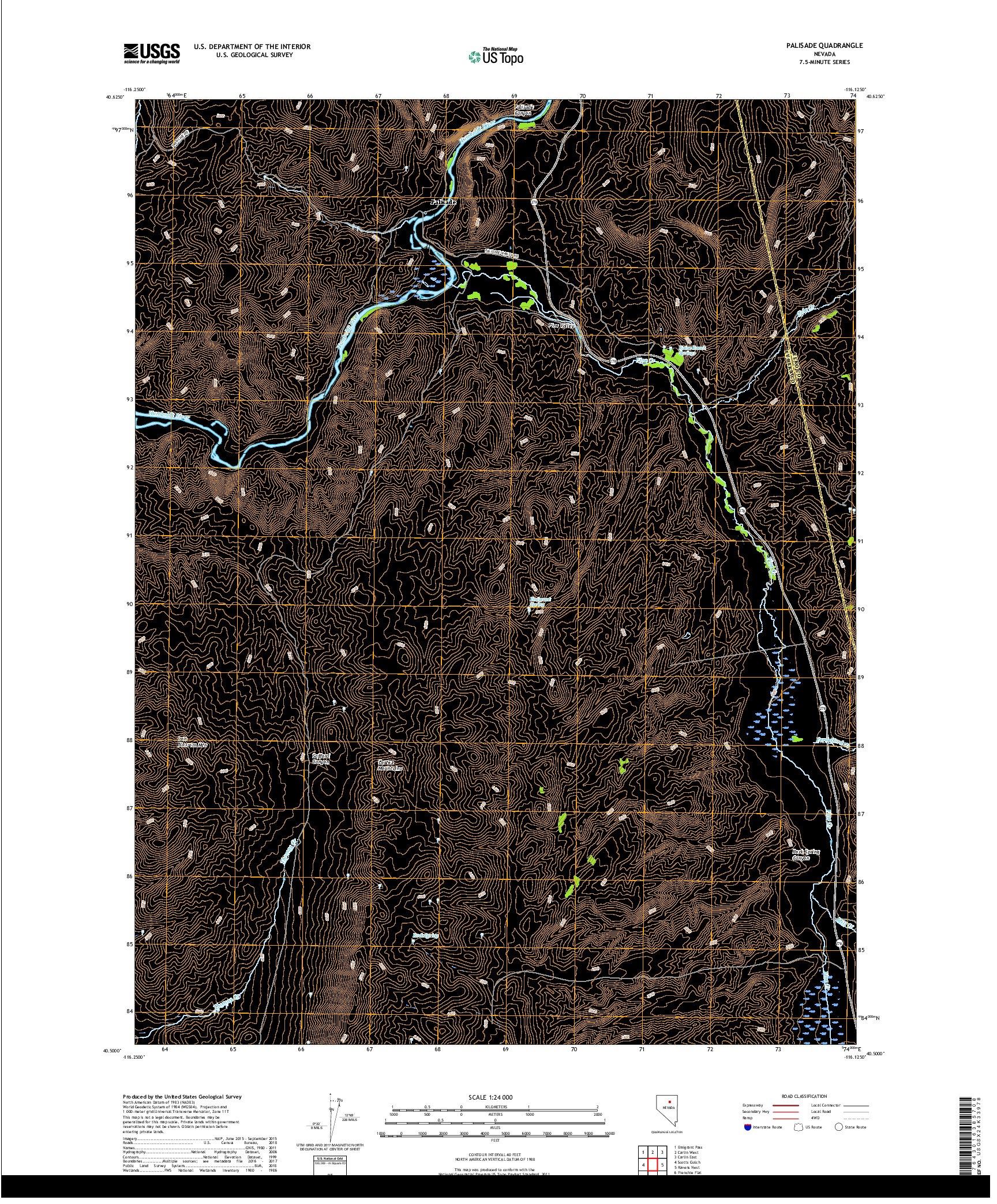 USGS US TOPO 7.5-MINUTE MAP FOR PALISADE, NV 2018