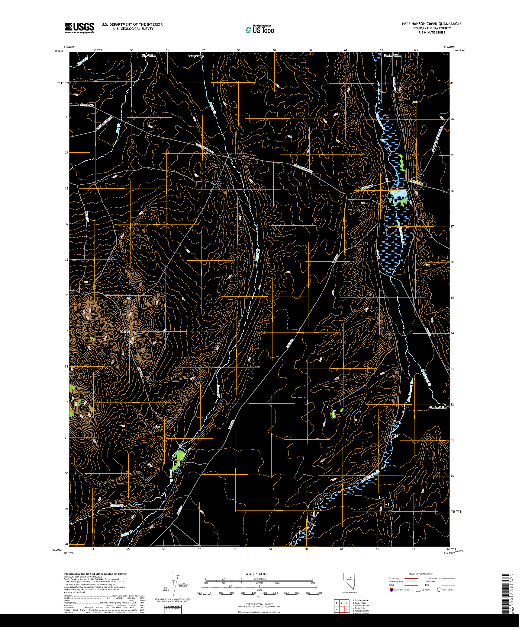 USGS US TOPO 7.5-MINUTE MAP FOR PETE HANSON CREEK, NV 2018