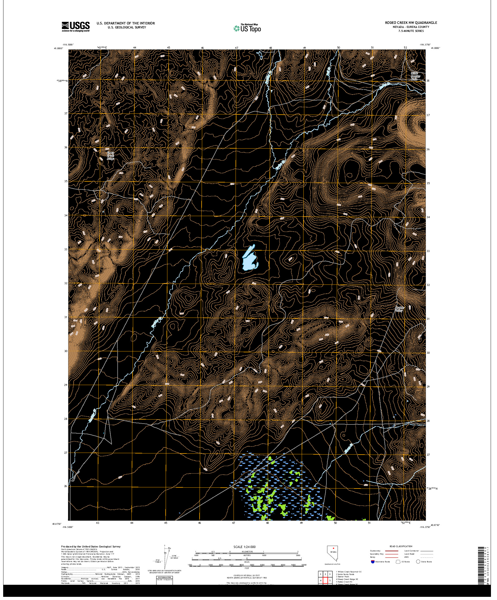 USGS US TOPO 7.5-MINUTE MAP FOR RODEO CREEK NW, NV 2018