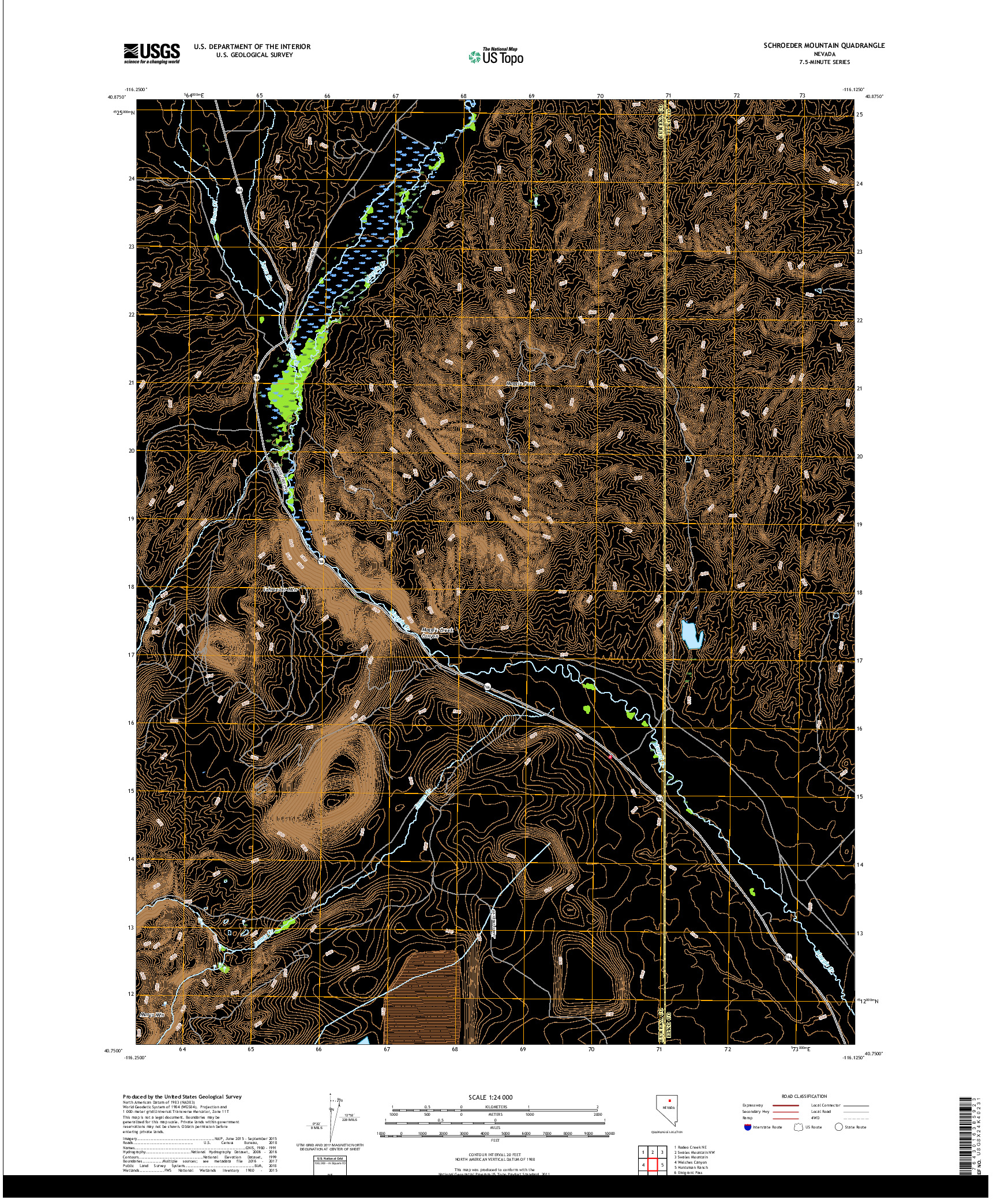 USGS US TOPO 7.5-MINUTE MAP FOR SCHROEDER MOUNTAIN, NV 2018