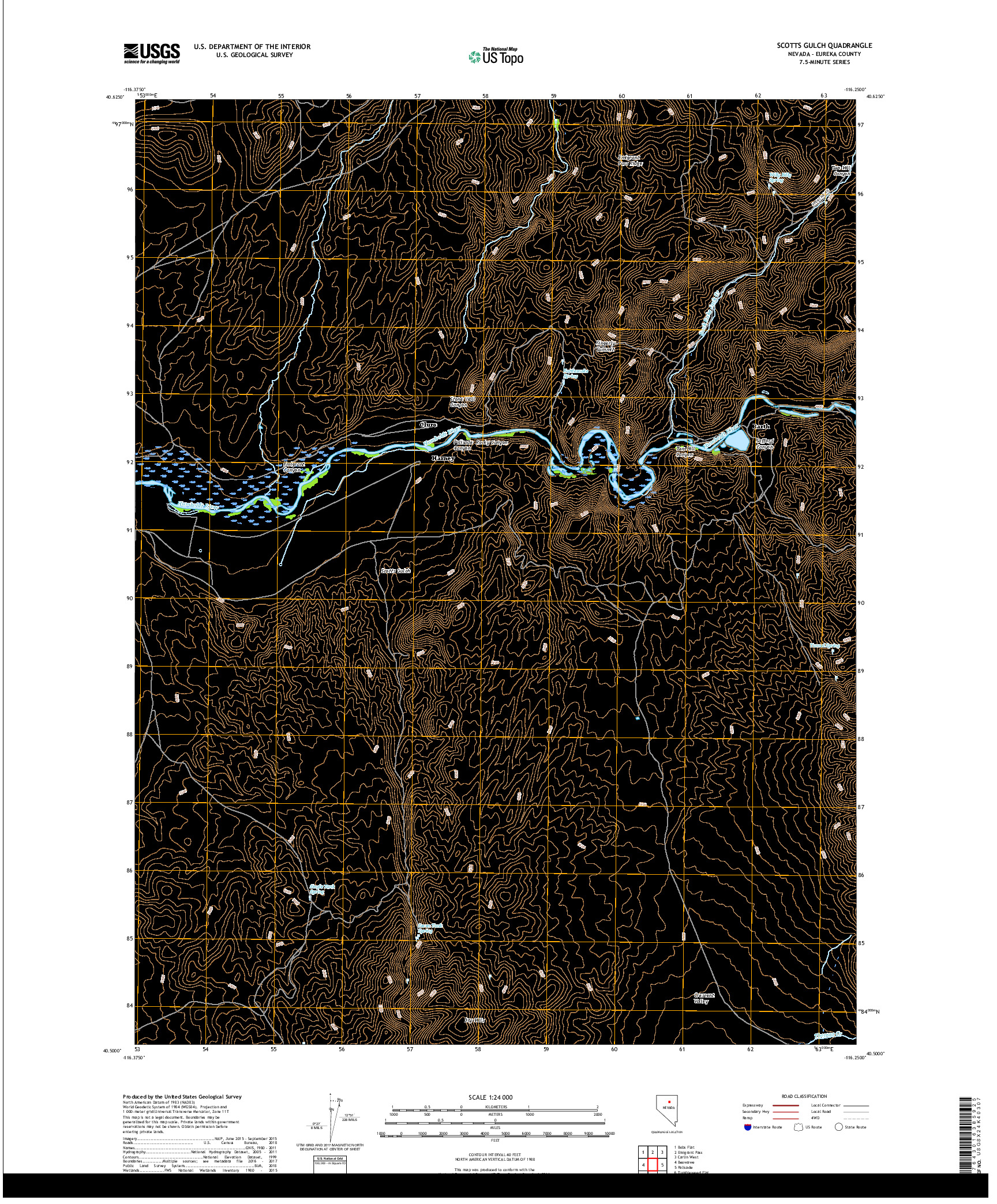 USGS US TOPO 7.5-MINUTE MAP FOR SCOTTS GULCH, NV 2018