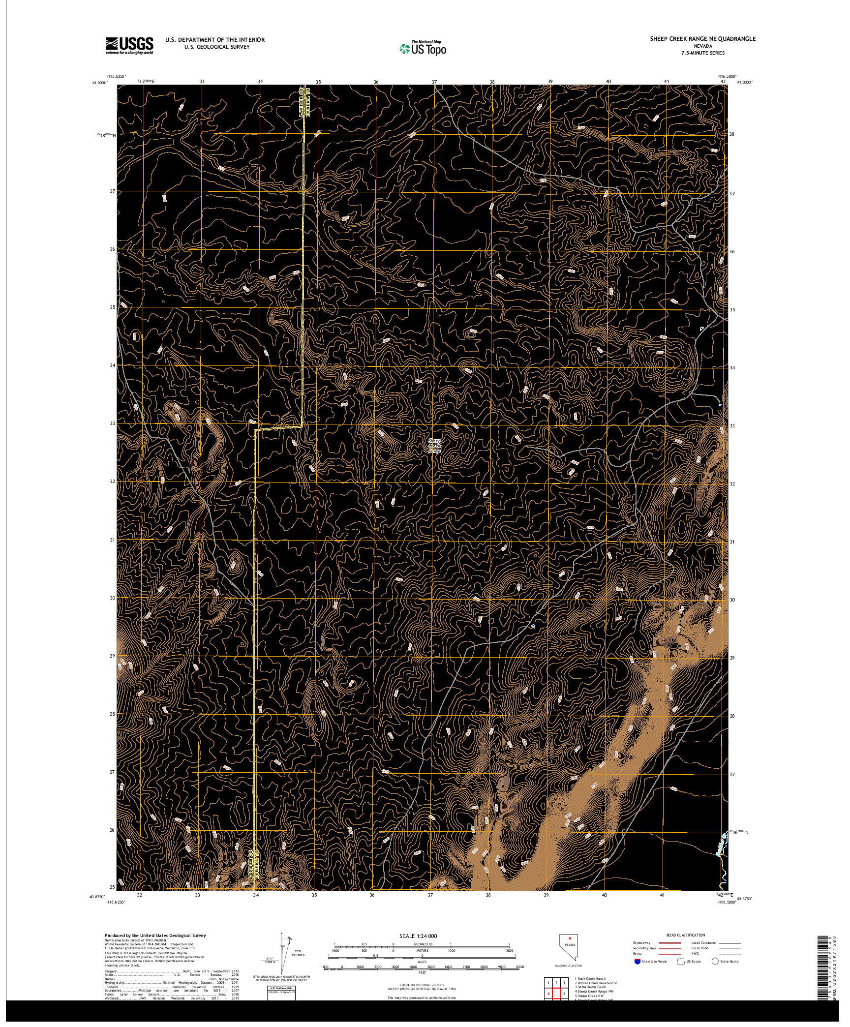 USGS US TOPO 7.5-MINUTE MAP FOR SHEEP CREEK RANGE NE, NV 2018