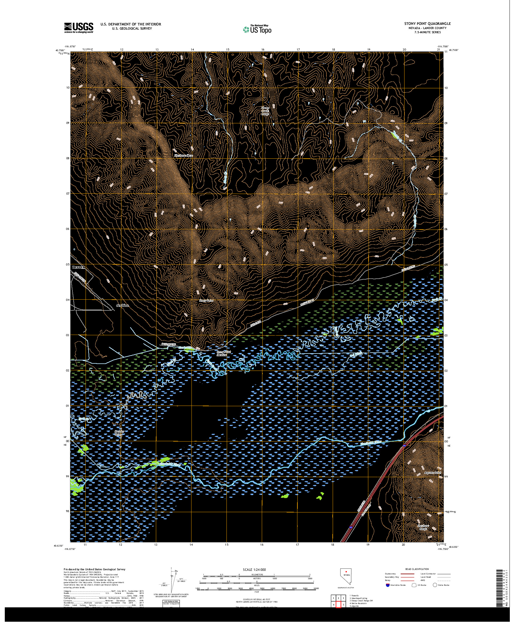 USGS US TOPO 7.5-MINUTE MAP FOR STONY POINT, NV 2018