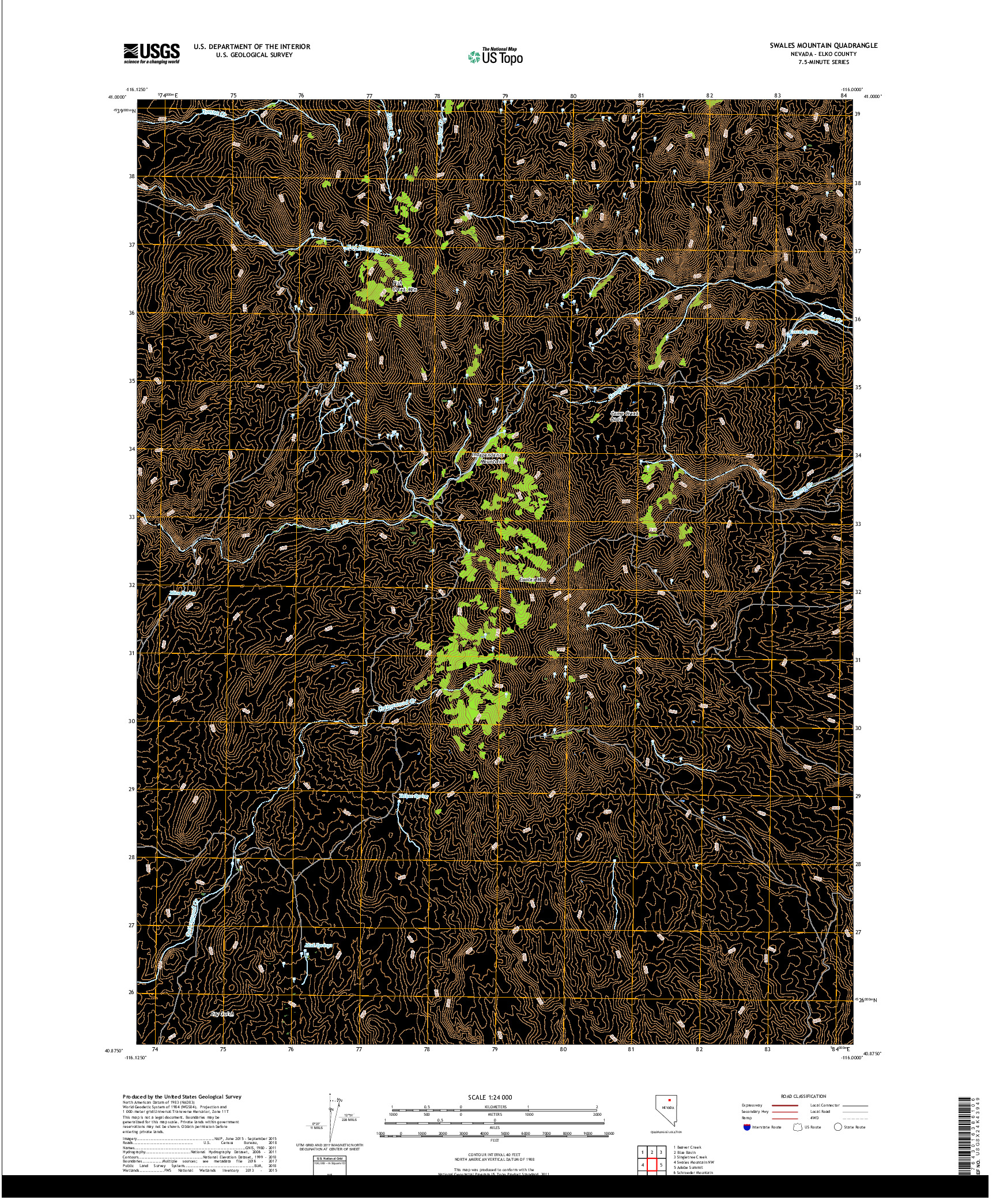 USGS US TOPO 7.5-MINUTE MAP FOR SWALES MOUNTAIN, NV 2018