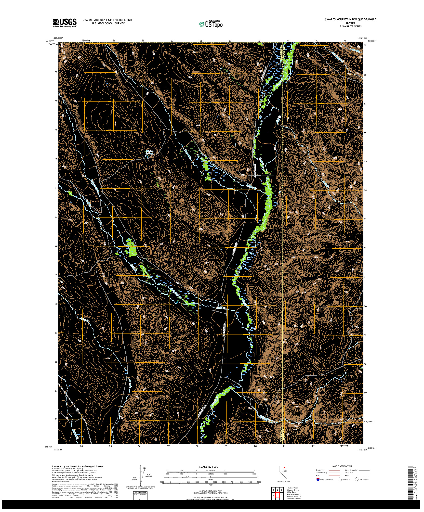 USGS US TOPO 7.5-MINUTE MAP FOR SWALES MOUNTAIN NW, NV 2018